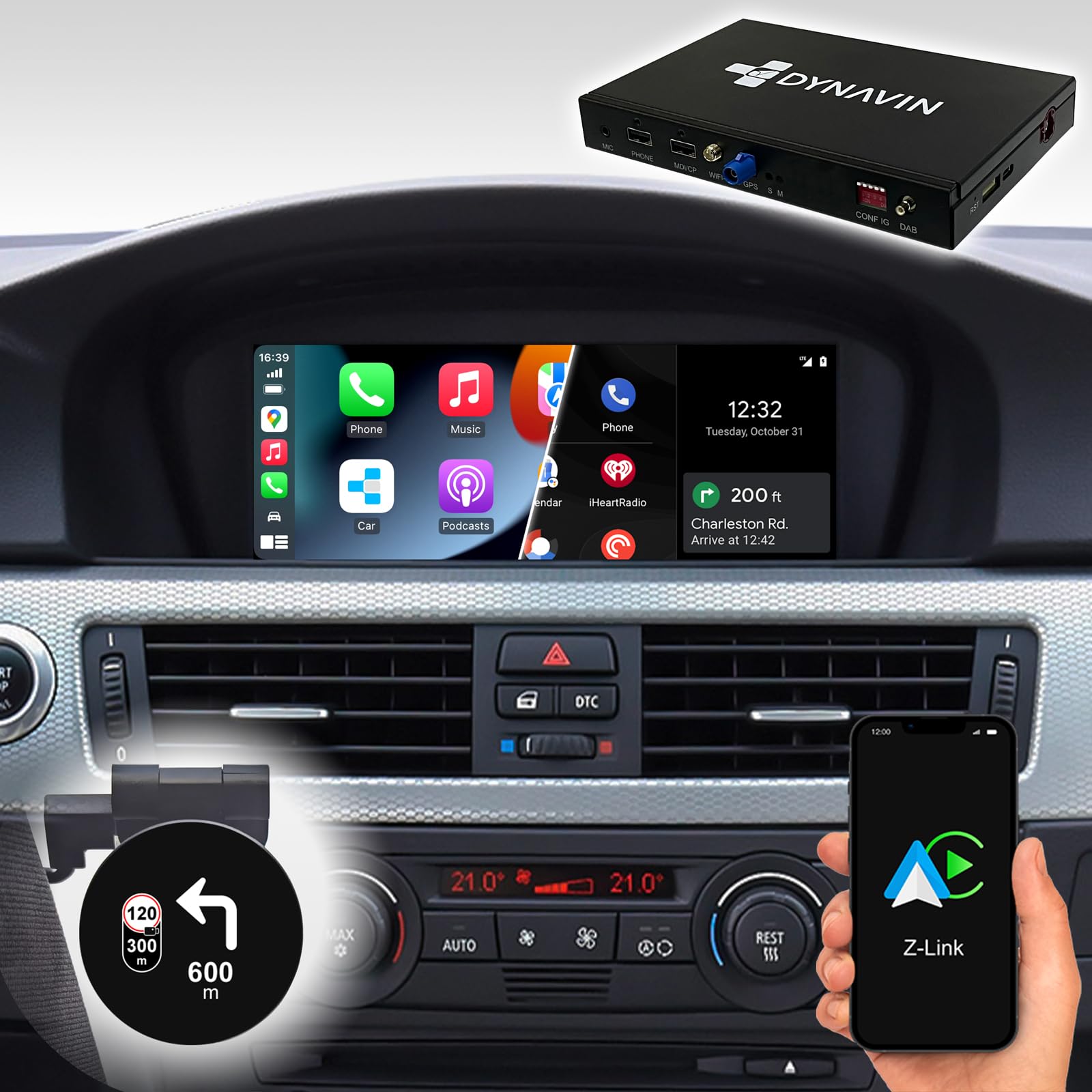 DYNAVIN Wireless CarPlay und Android Auto Adapter für BMW 1er 3er 5er E81 E87 E90 E60 X1 X3 X5 mit 8,8"/10,25" Display, Add-On Head-up Display, Navi, DAB+ Radio: D9-CIC-H Ultra Flex