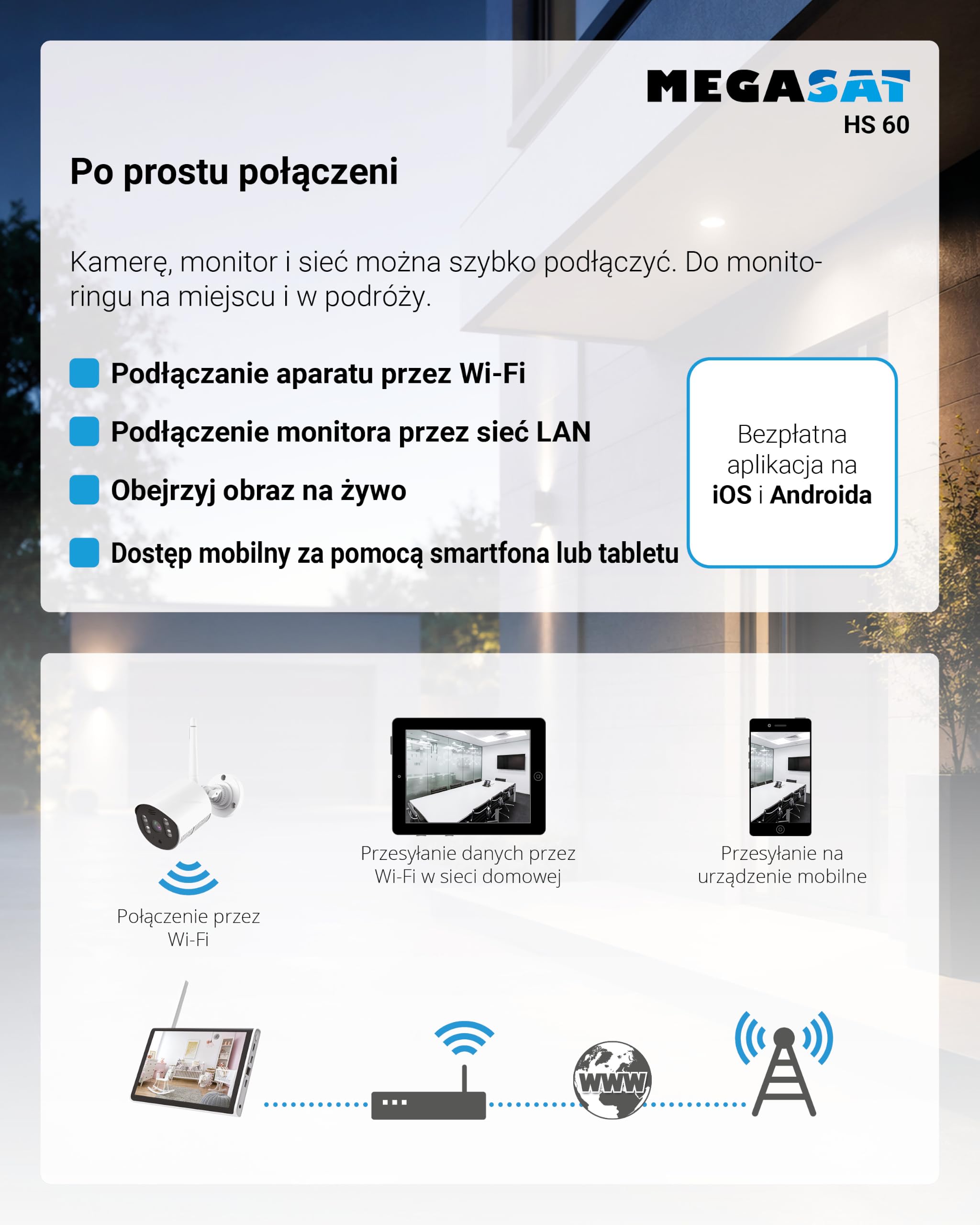 Megasat HS 60 – kamera zamienna (dodatkowa kamera do zestawu HS 260, IP66, zasięg widzenia w nocy 1 m) – biała