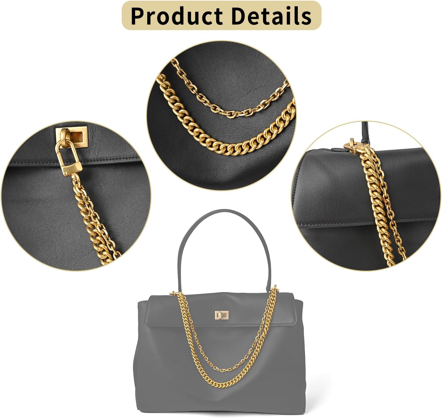 iRomda Purse Strap Chain Compatible with Rodeo Bag Charm Decoration Accessories Shoulder Bag Replacement Versatile Decorative 2-Layer Metal Chain Wallet Short Handle Handbag Chain Pochette Chain