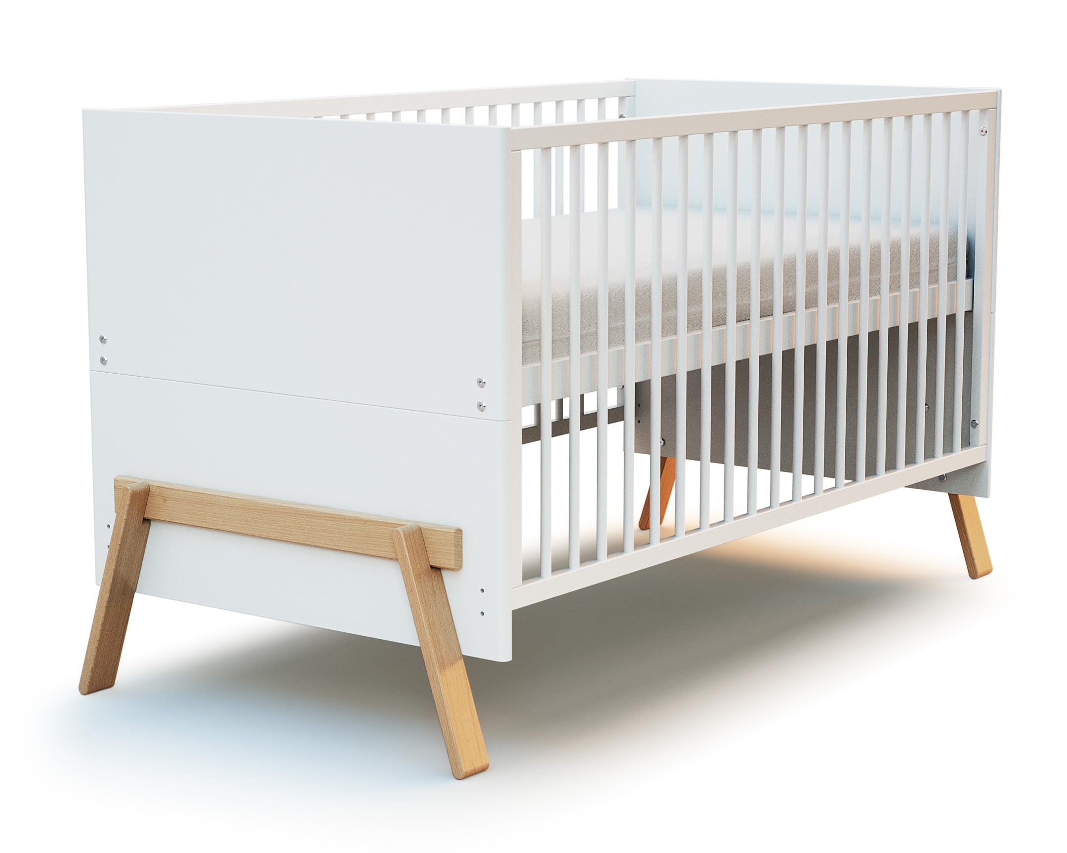 AT4 - Cuna bebé evolutiva CANAILLE madera - Blanco/Haya Barnizada - 70 x 140-155 x 79 x 87,50 cm