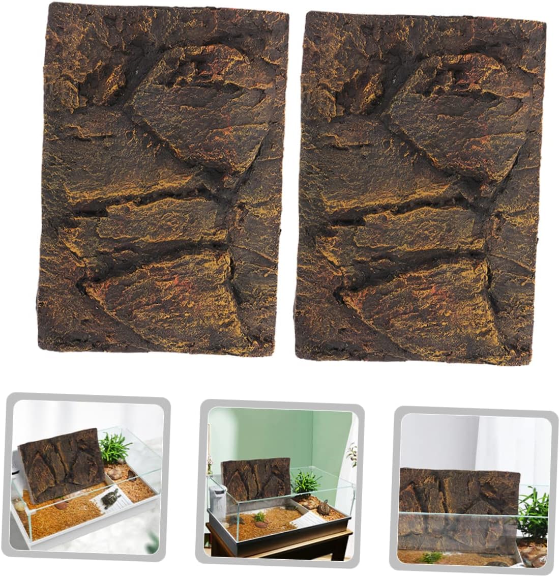 2pcs 3D Reptile Tank Background Board PU Material Turtle Tank Decoration for Aquariums Terrarium Background for Reptiles Fish Decor