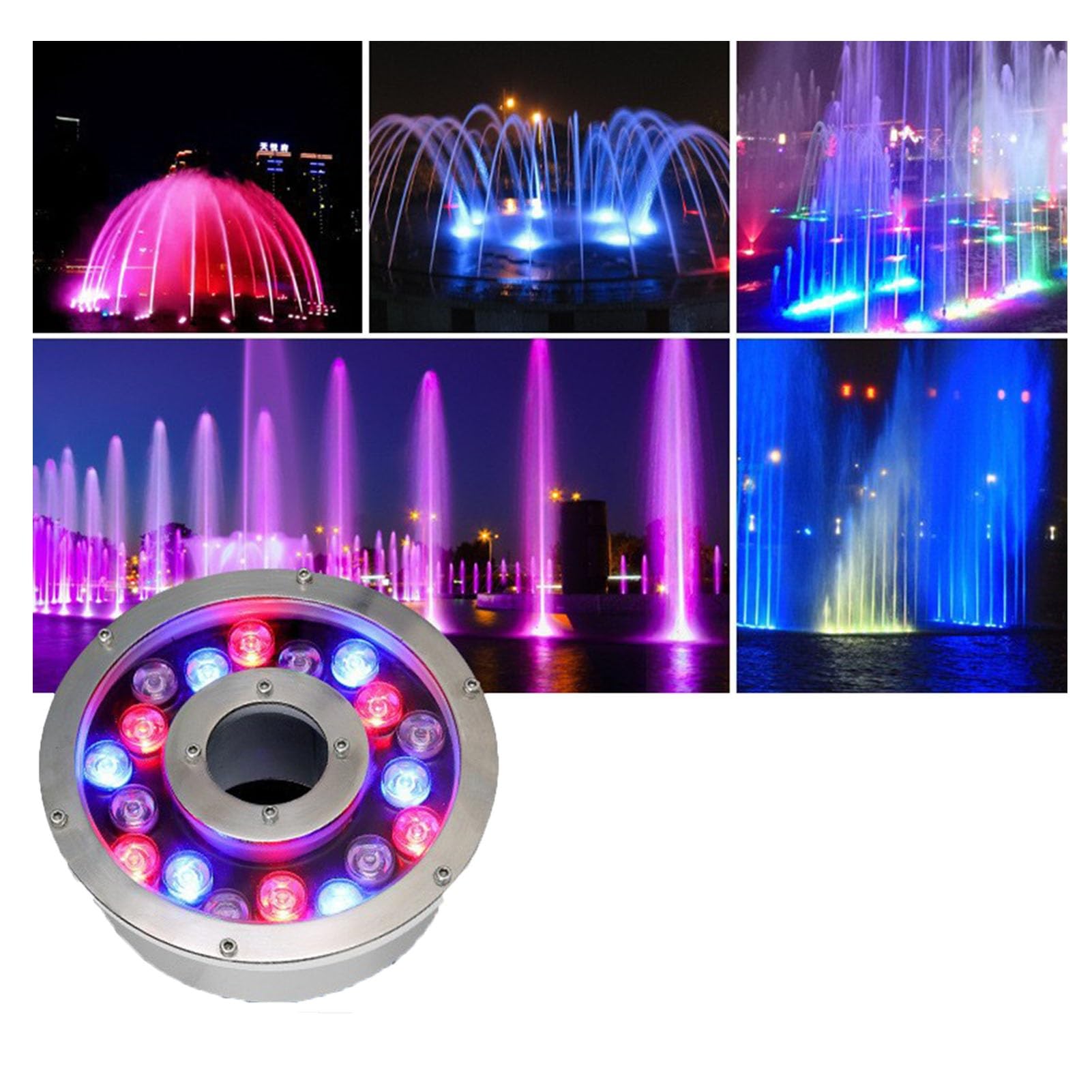 Zanurzalne oświetlenie podwodne do oczek wodnych – lampa fontannowa LED z pierścieniem,reflektor ze stali nierdzewnej IP68,wodoodporny,AC12V,oświetlenie basenowe z otworem środkowym,do fontann i