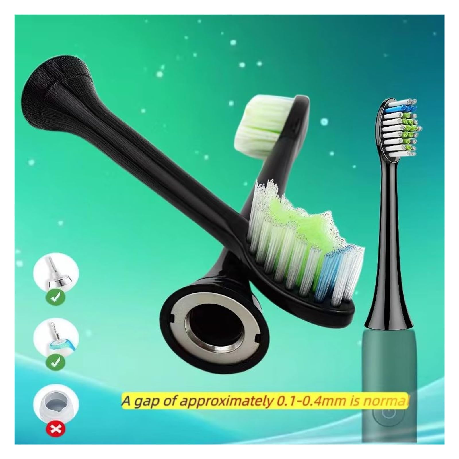 Testina Di Ricambio For Spazzolino Elettrico. Compatibile Con Philips HX3734/03 HX6616/52 HX6616/50 HX6616/51 HX9954(Black brush heads x8)