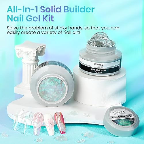 Miniatura 6 de MIZHSE Gel constructor sólido  Kit de 2 unidades de 1 onza de perla de sirena y gel duro transparente para uñas con formas de uñas, molde de