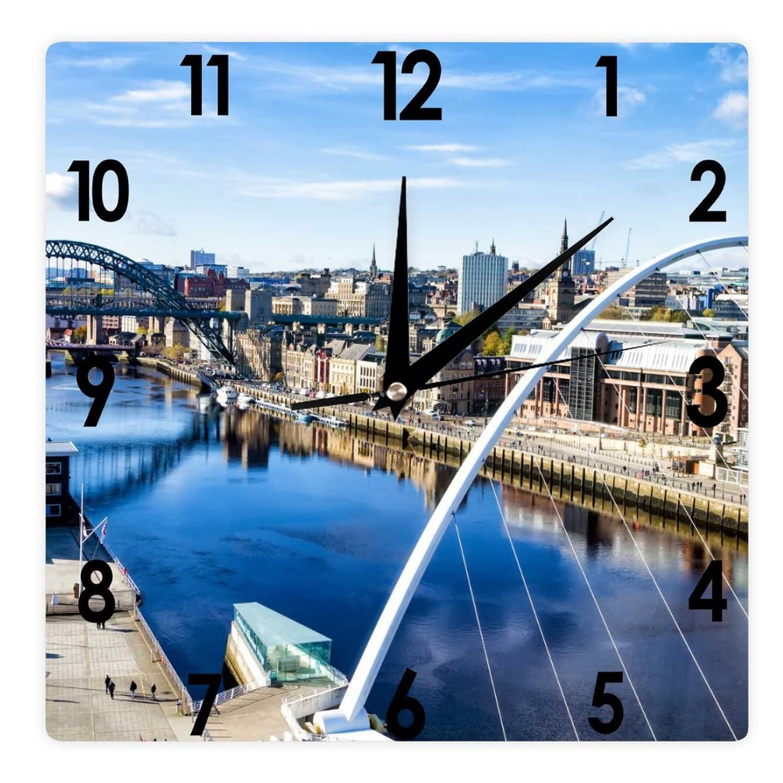 Square Wall Clock The Iconic Tyne Bridge Across The River Tyne Silent Non-Ticking Clock 12 Inch, Battery Operated Accurate Landscape/Cityscape Farmhouse/Home/Office Decor