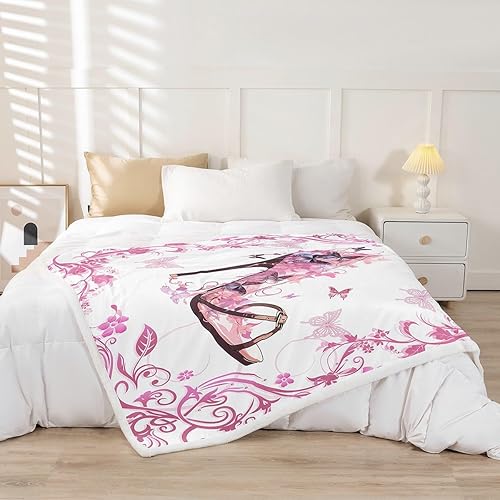 Miniatura 2 de Manfei Manta de tacón alto con diseño de flores rosas y mariposas para sofá, zapatos florales, manta de cama para niños, niñas, adolescentes y