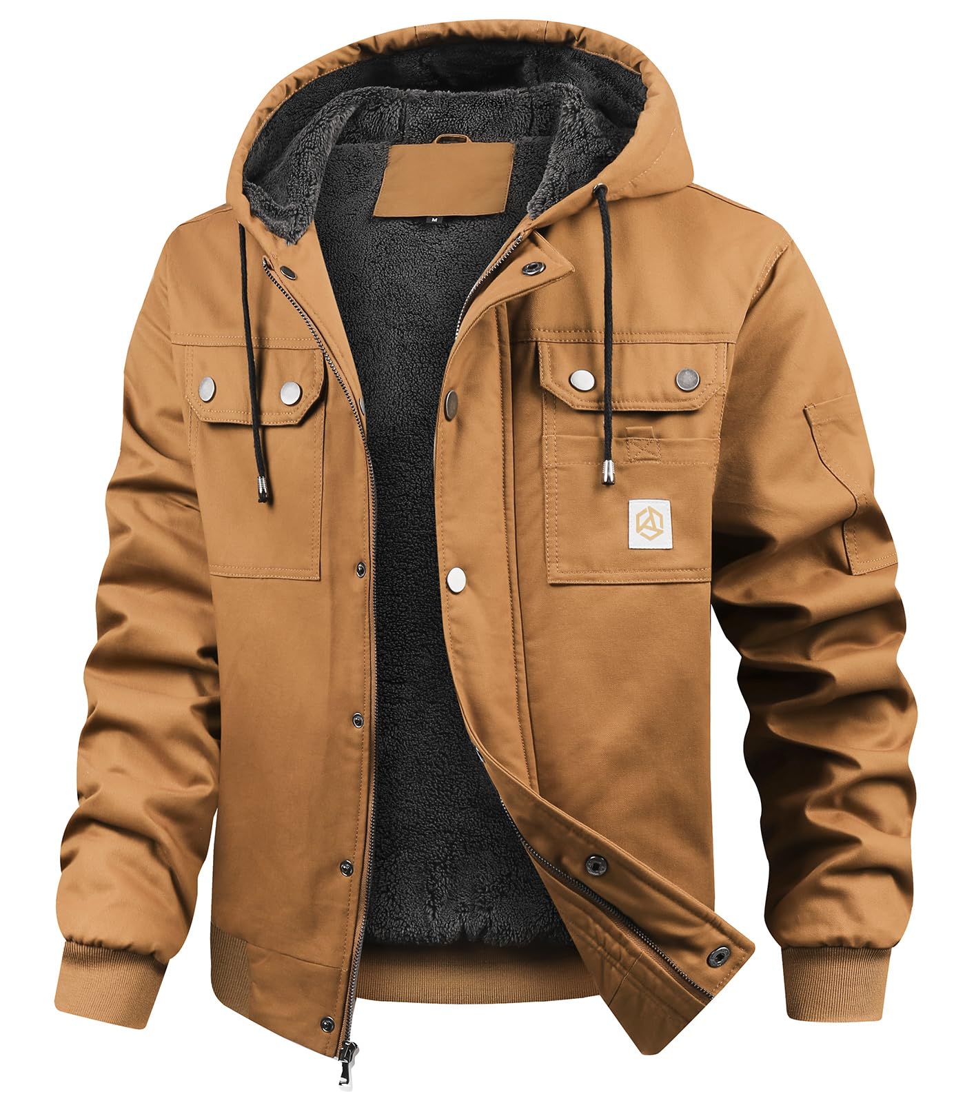 CARWORNIC Herren Kapuzenjacke Winterjacke Fleece Gefüttert Baumwolle Winddicht Casual Arbeitsjacke