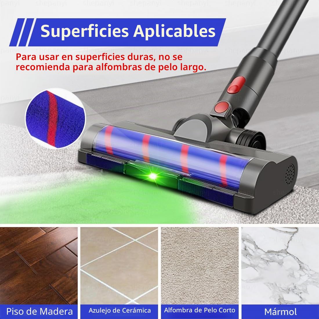 Cabezal de Cepillo de Rodillo Suave LED de Repuesto Compatible con Dyson V7,V8,V10,V11,V15 Aspiradora – Cabezal Solo para Suelos Duros,No Adecuado para Ningún Tipo de Alfombra.