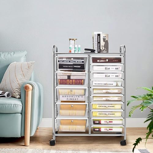 Miniatura 2 de Carrito de almacenamiento con ruedas de 15 cajones, carrito de almacenamiento móvil con ruedas bloqueables para manualidades, herramientas,