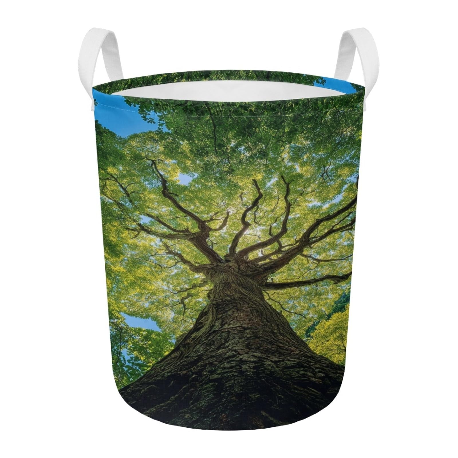 Panier à linge arbre vert pliable et grand bac de rangement en tissu avec poignées