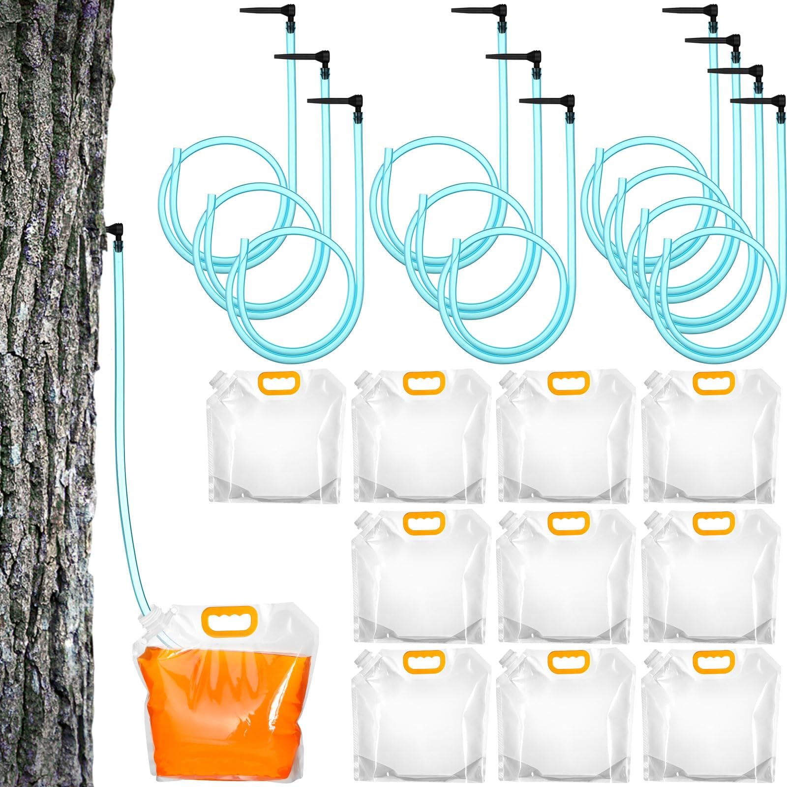 SiliFine 10 Sets Maple Syrup Tapping Kit Include 10 Taps 10 Pcs 3 ft Tubing 10 Pcs 5L Bags for Experts or Beginners Maple Birch Syrup Collection Supplies