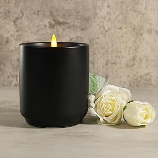 LUMIPUR Stoneware Design Collection - Vela de cera LED parpadeante sin llama (4.5 x 5 pulgadas, color negro)