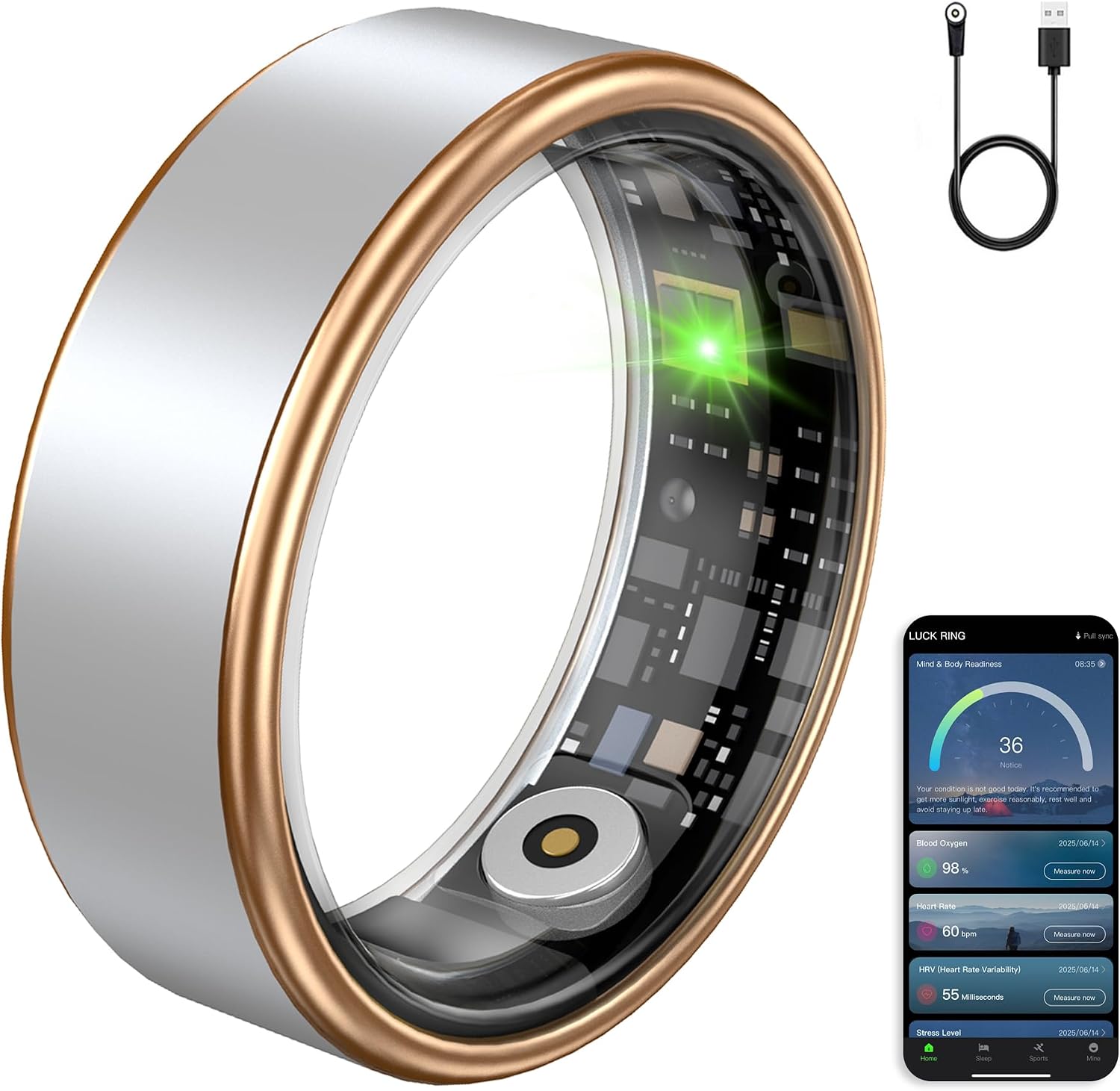 Smart Ring Fitness Tracker Ring for Women & Men, Sleep/Step/Blood Oxygen/Heart Rate Monitor, Long-Lasting Battery Sleep Ring, No Subscription Fee, Compatible with Android & iPhone (Matte Silver, 11)