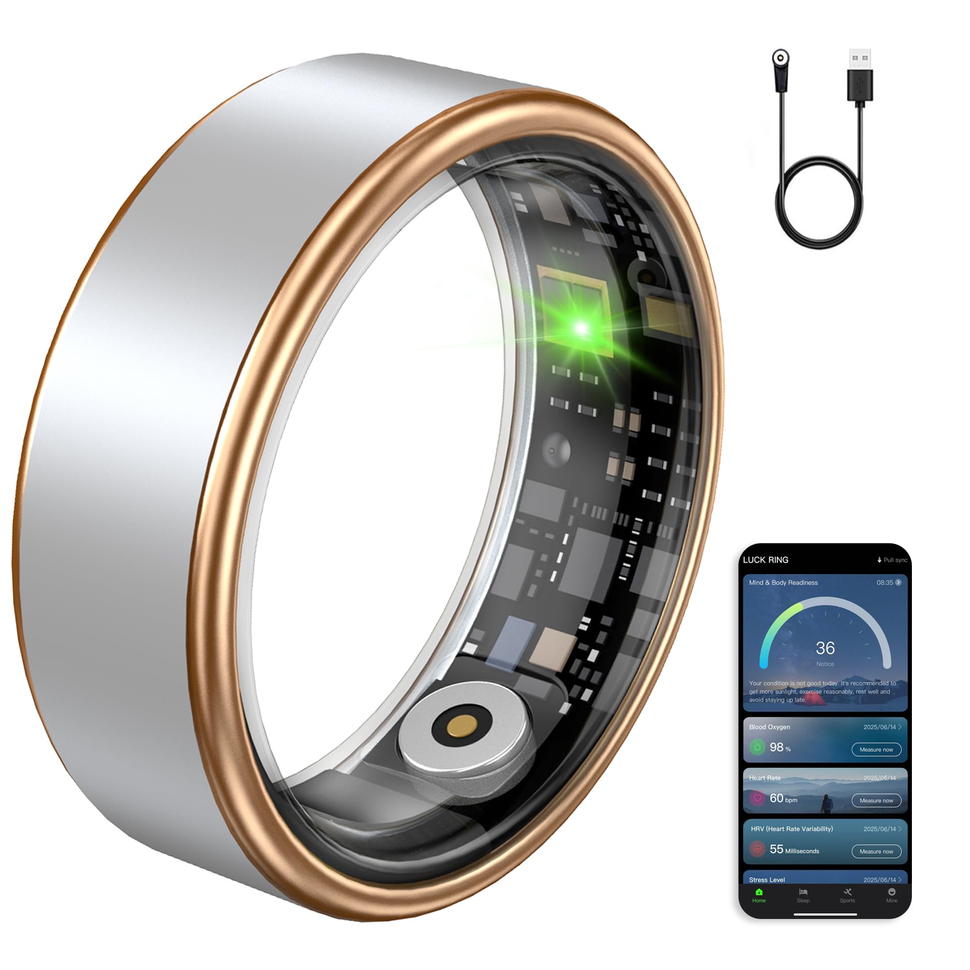 Photo 1 of *Charging cord missing*Smart Ring Fitness Tracker Ring for Women & Men, Sleep/Step/Blood Oxygen/Heart Rate Monitor, Long-Lasting Battery Sleep Ring, No Subscription Fee, Compatible with iOS & Android (Matte Silver, 13)