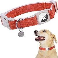 Vista 45 de DOGWONG Collar de perro Airtag de algodón y cáñamo, collar resistente para perros con soporte para Airtag, collares verdes para perros pequeños