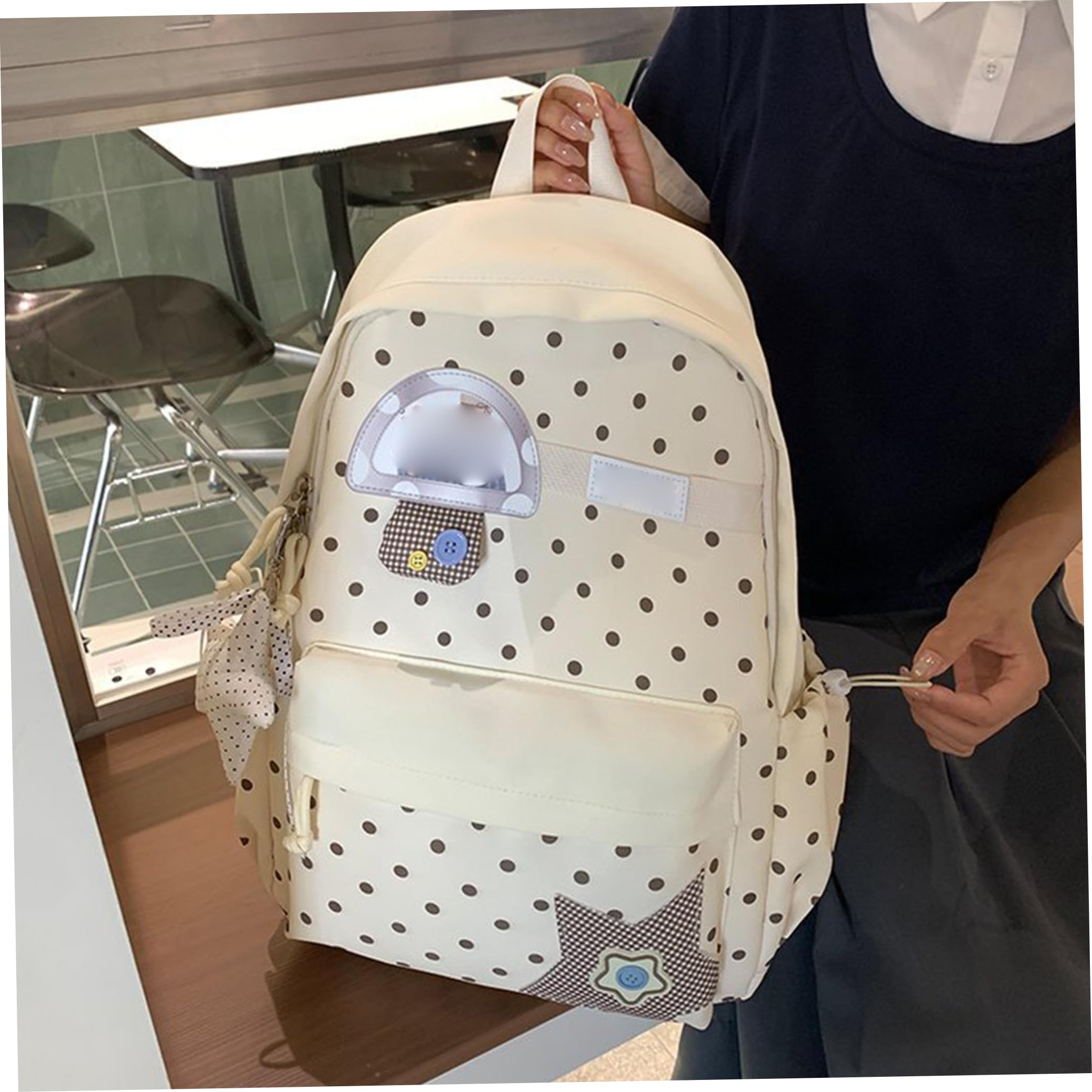 Zaino a pois Zaino da bambina di capacità con ciondolo a forma di stella, Beige