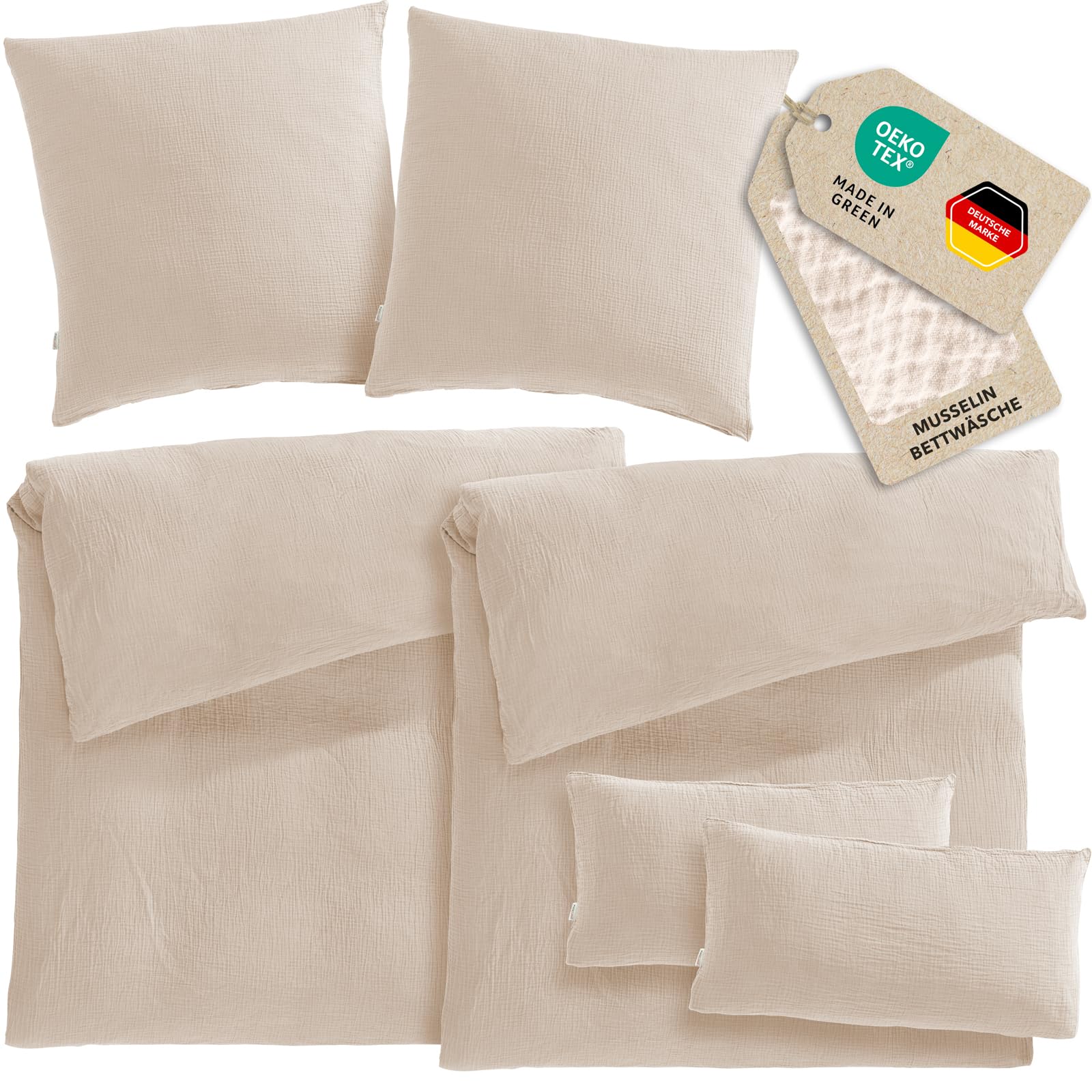Pure Label Musselin Bettwäsche 6tlg 2x155x220+2x80x80+2x40x80 Anthrazit