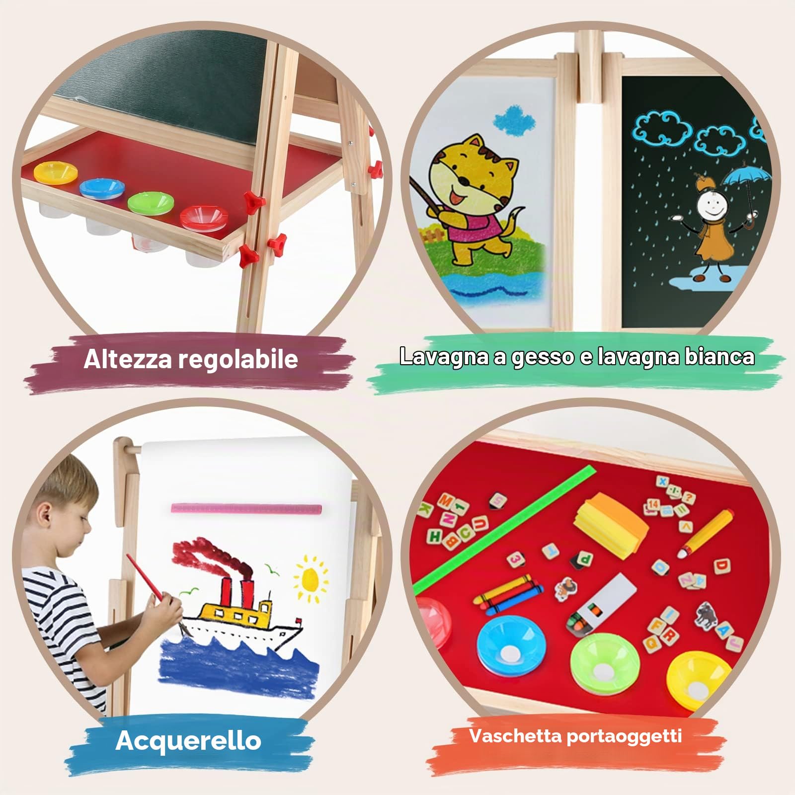 kramow Lavagna in Legno,Cavalletto per Disegno,Lavagna per Bambini Multiattività,Lavagna per Dipingere,Giocattolo per Bambini 4 5 6 7 8 9 Anni