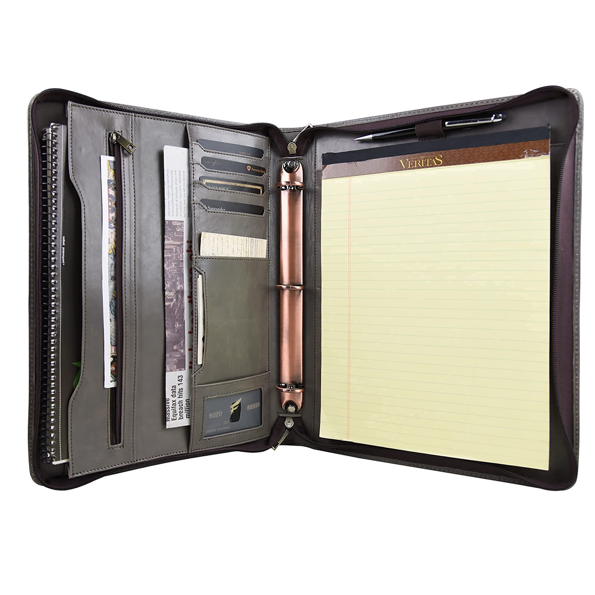 Portfolio Binder Business Folder Portfolio,Professional Zipper Portfolio with 3 Ring Binder, Planer 