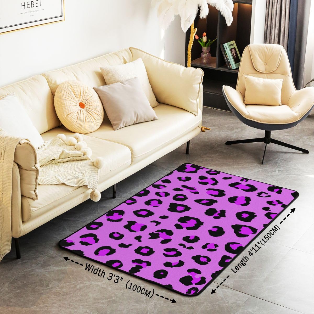 Homewish Dywaniki geometryczne 100 x 150 cm - gepard dywan do salonu imitacja dżungli zwierzę nadruk nie gubi włosia dywan lampart paski afrykański fioletowy duże dywany
