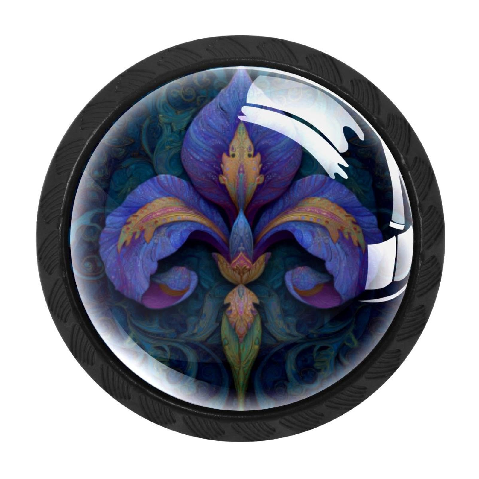 Chenzzzz Multicolored 14 4 Pack Black Fleur De Lis Iris (1) Cabinet Pulls With Screws, Kitchen Cabinet Knobs Hardware