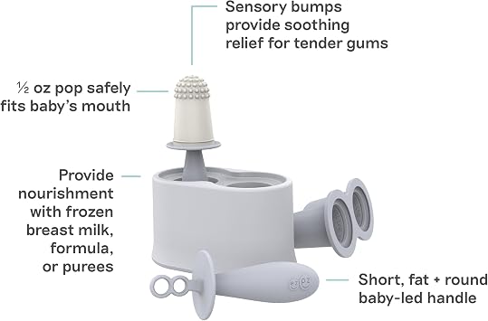ezpz Tiny Pops (Pewter) - 4 Months+ Popsicle Mold Set with Two Wands for Infants - Baby-Led Weaning + Teething Essentials