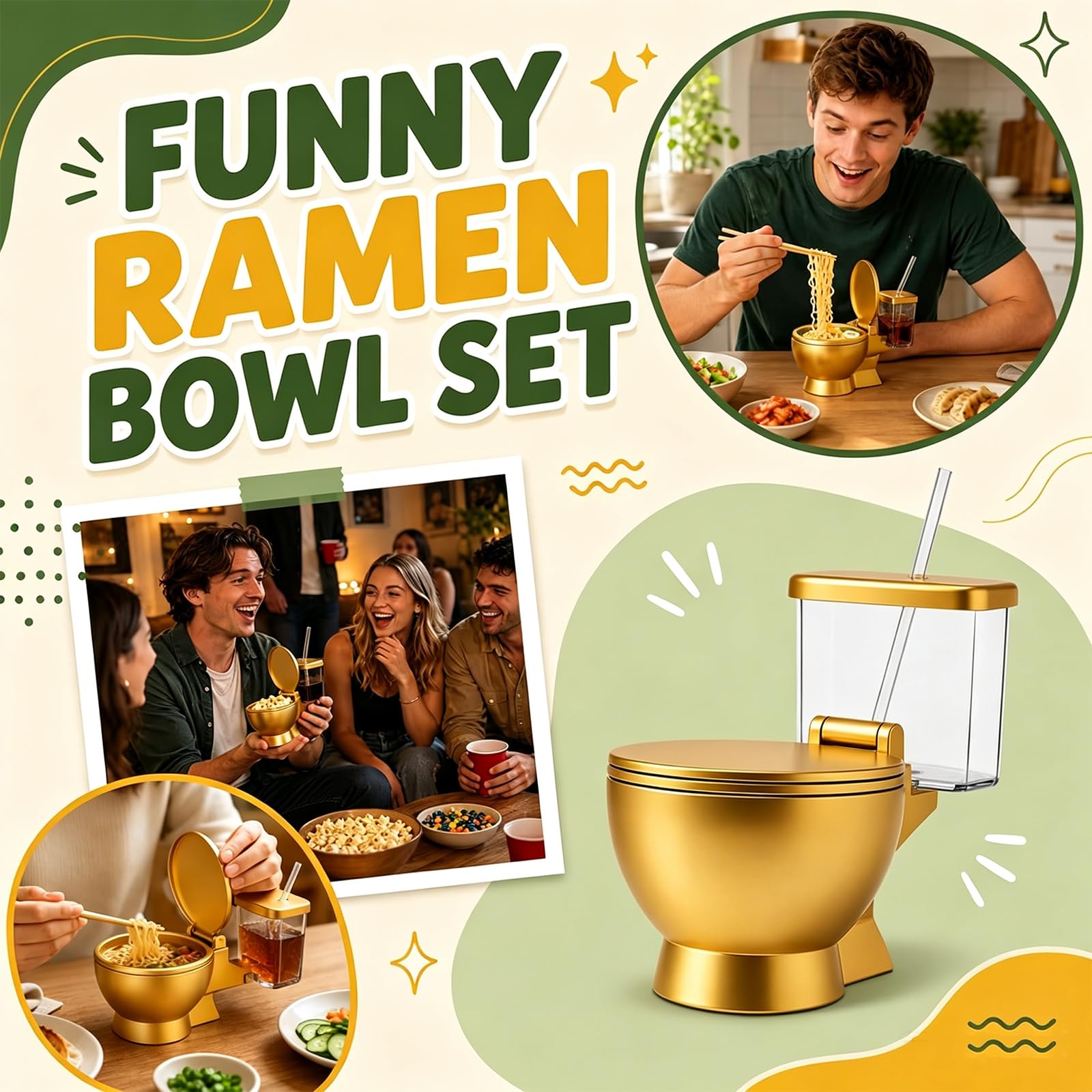 Set Ciotola Per Ramen E Bevanda Forma Di Wc,Originale Tazza Zuppa Noodles | Con Cannuccia Integrata,Robusta,Una Simpatica Soluzione 2-In-1 Un Regalo Unico Tutti Gli Amanti Del Cibo,Ideale Zuppe