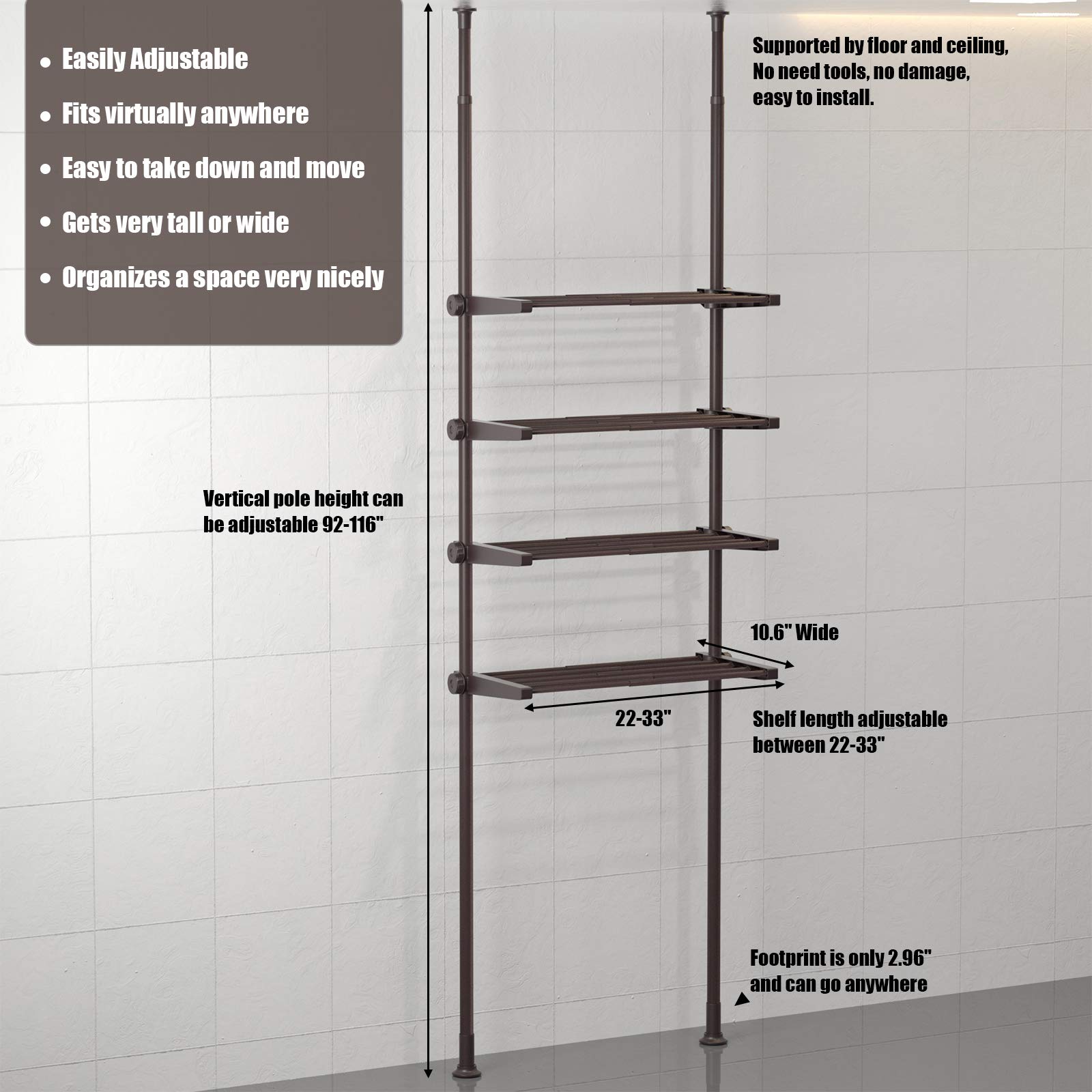 ALLZONE Bathroom Storage Over The Toilet Shelf Organizer, 4