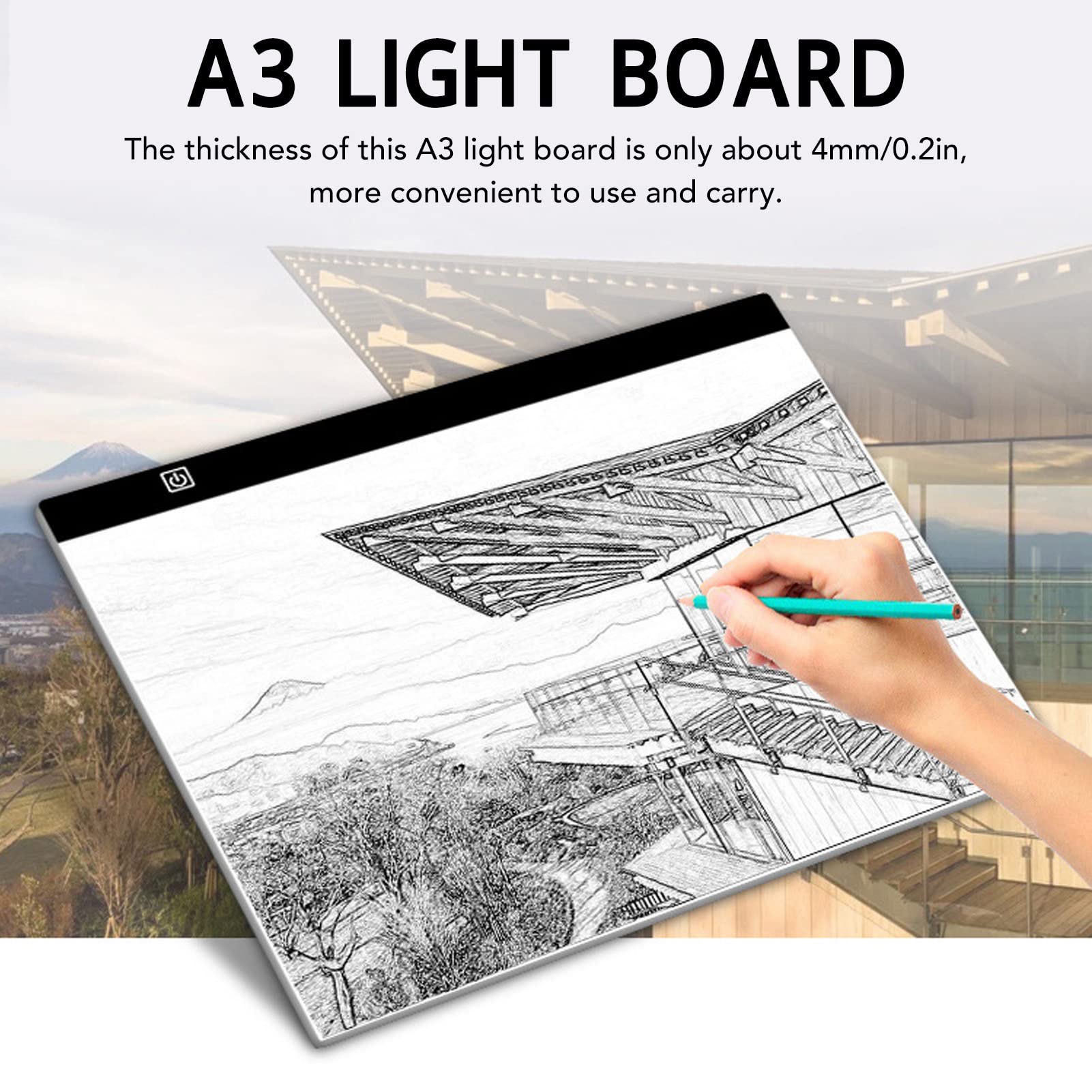 A3 LED Light Box Light Pad Ultra-Thin Adjustable USB Power Artcraft LED Trace Light Pad 12000K Tracing Light Box for Tattoo Drawing, Streaming, Sketching, Animation