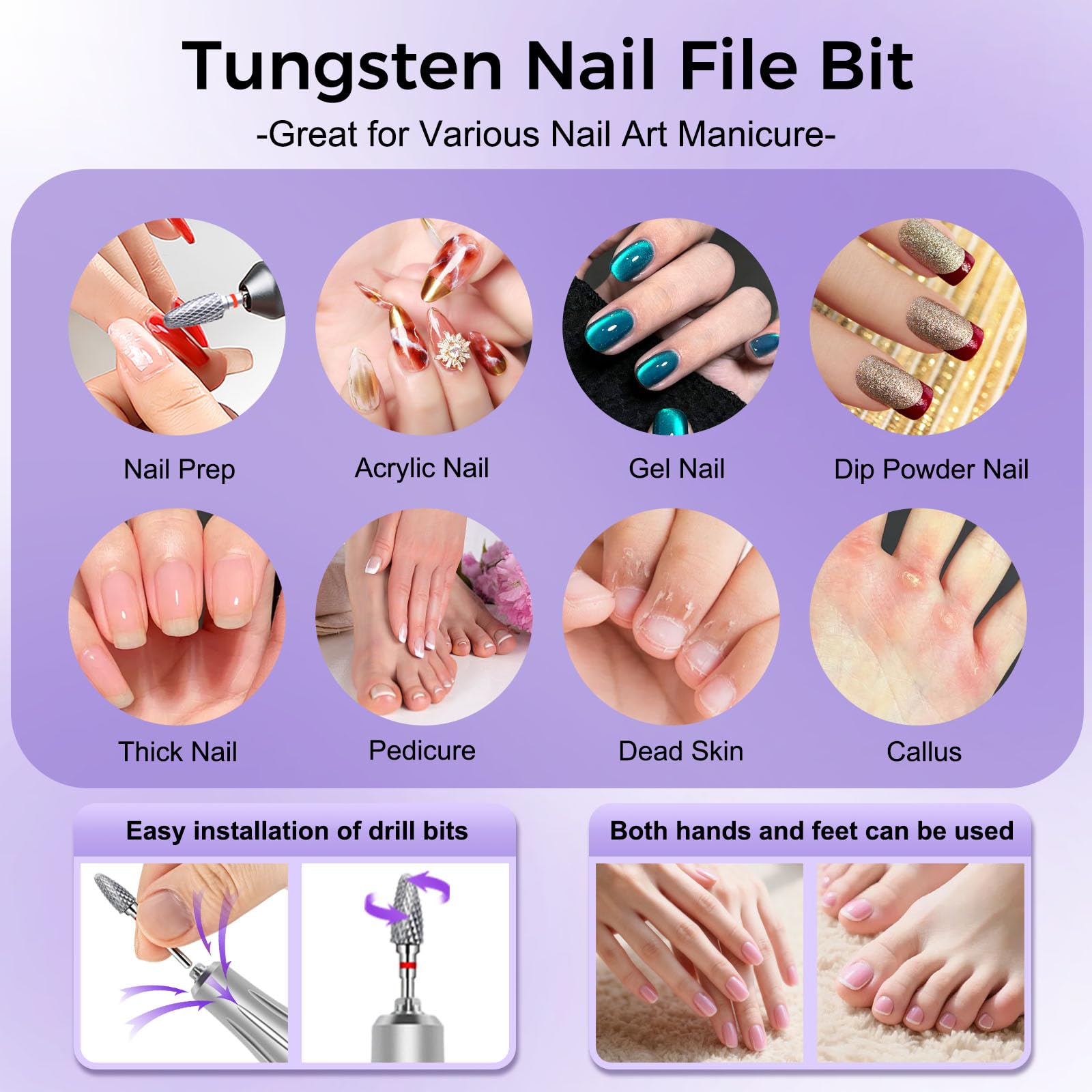 Fantexy uñas taladro conjunto para uñas de acrílico, 3/32 pulgadas profesional tungsteno uñas archivo bits uñas arte herramientas, manicura pedicura shapen quitar herramientas(5 piezas)
