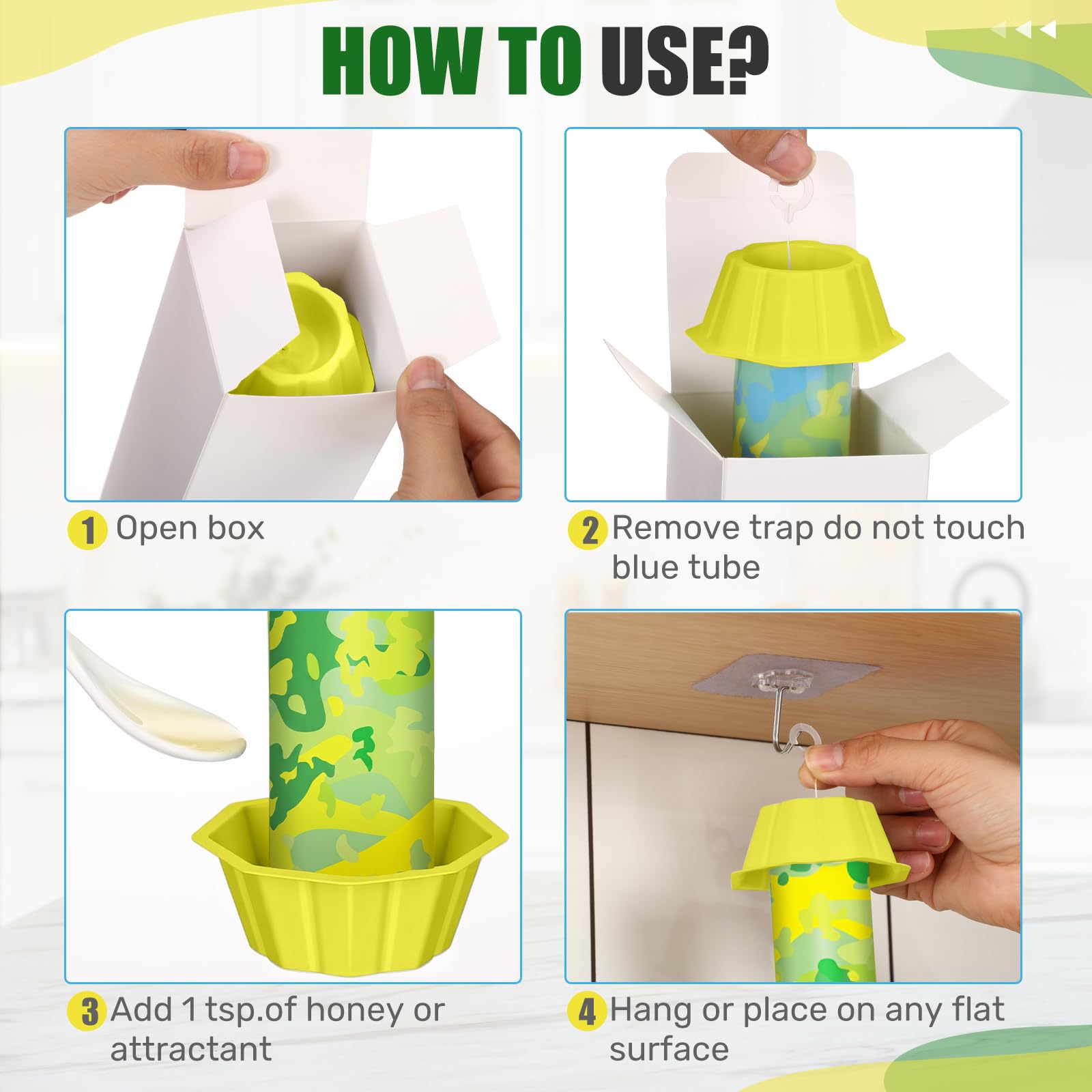Qualirey 12 trampas adhesivas para moscas con gancho para colgar, para interiores y exteriores, trampas para moscas domésticas e insectos voladores, polilla de abeja, mosquitos (estilo elegante)