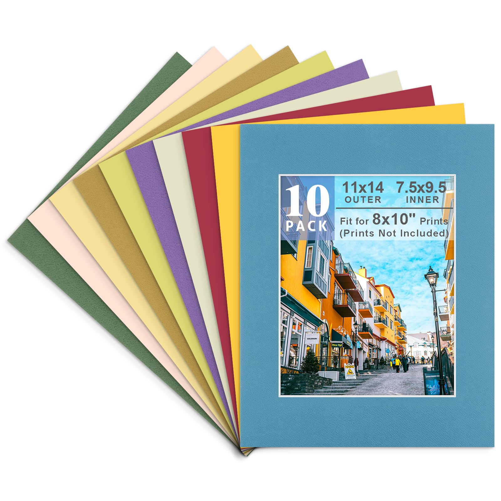 Golden State Art, 10 Pack 11x14 Mix Color Picture Mat for 8x10 Photos
