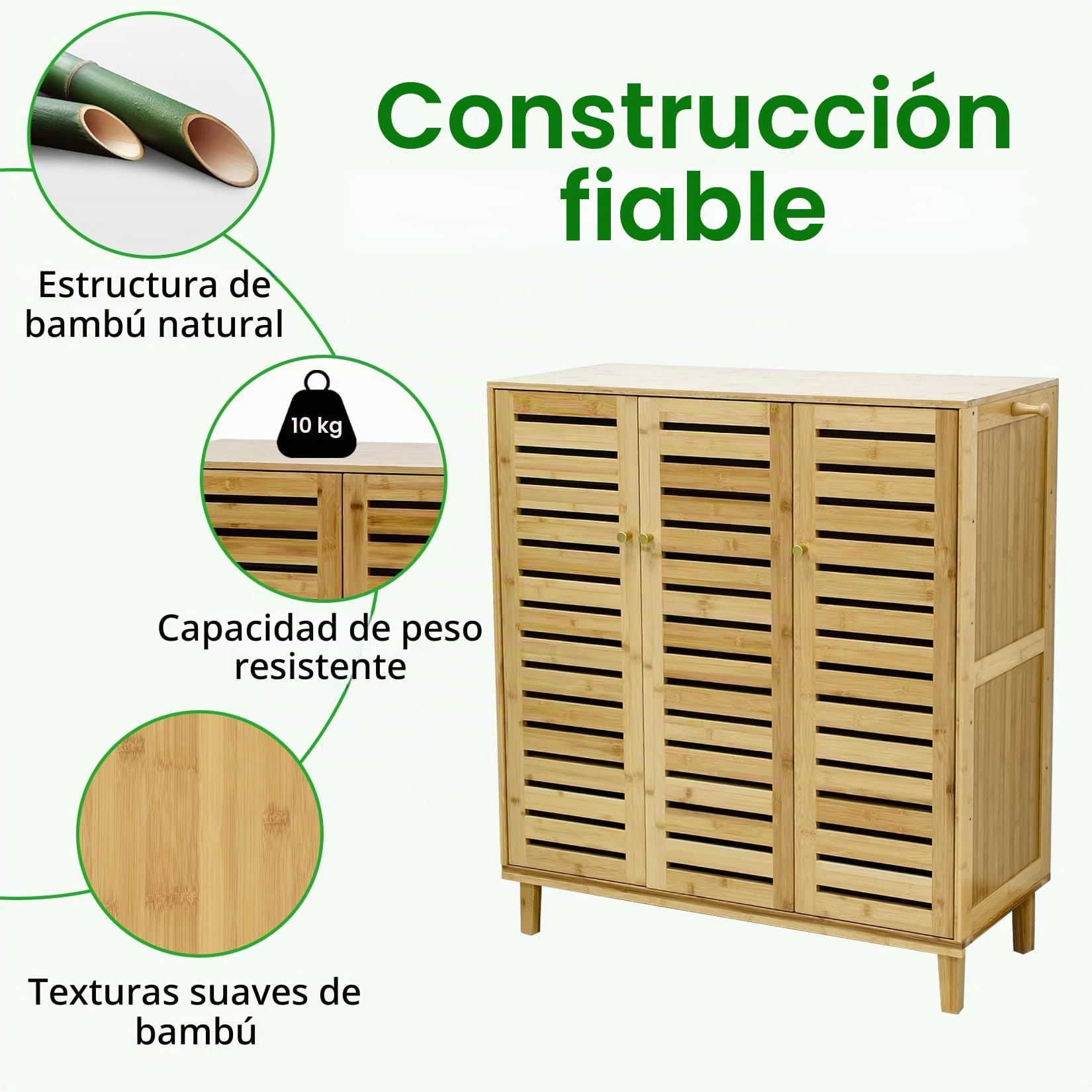 unho Zapatero Madera con Cierre Magnético y Ganchos 20 Pares, Fondo 35 cm | Mueble Zapatero Recibidor con 5 Estantes, con 3 Puertas, para Salón Pasillo, Madera Natural, 90.5x35x103cm