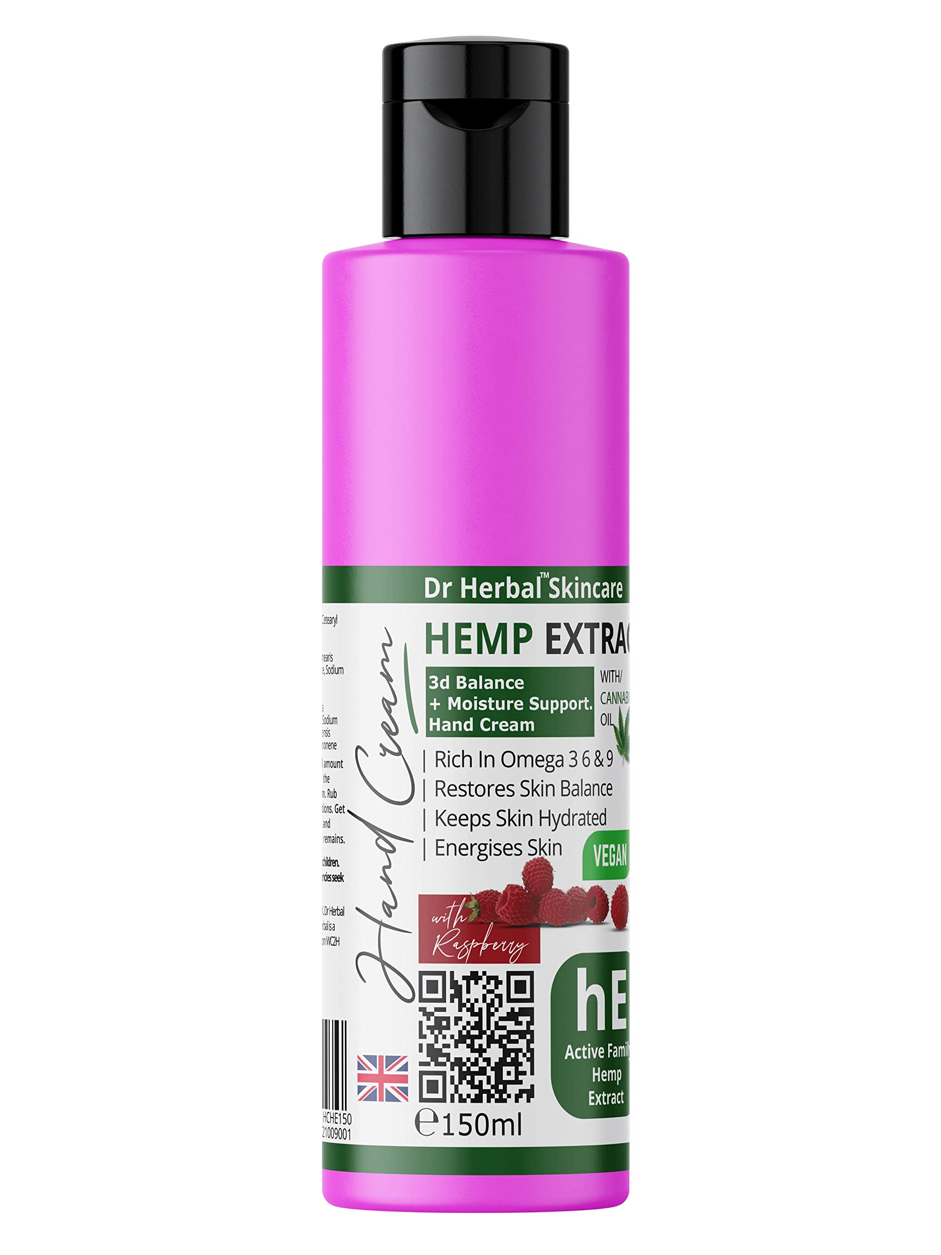Hemp Extract Hand Cream 150ml Moisturising Repair Cream with Coconut Oil, Silk Amino Acids & Glycerin Softens, Nourishes & Protects Dry Hands