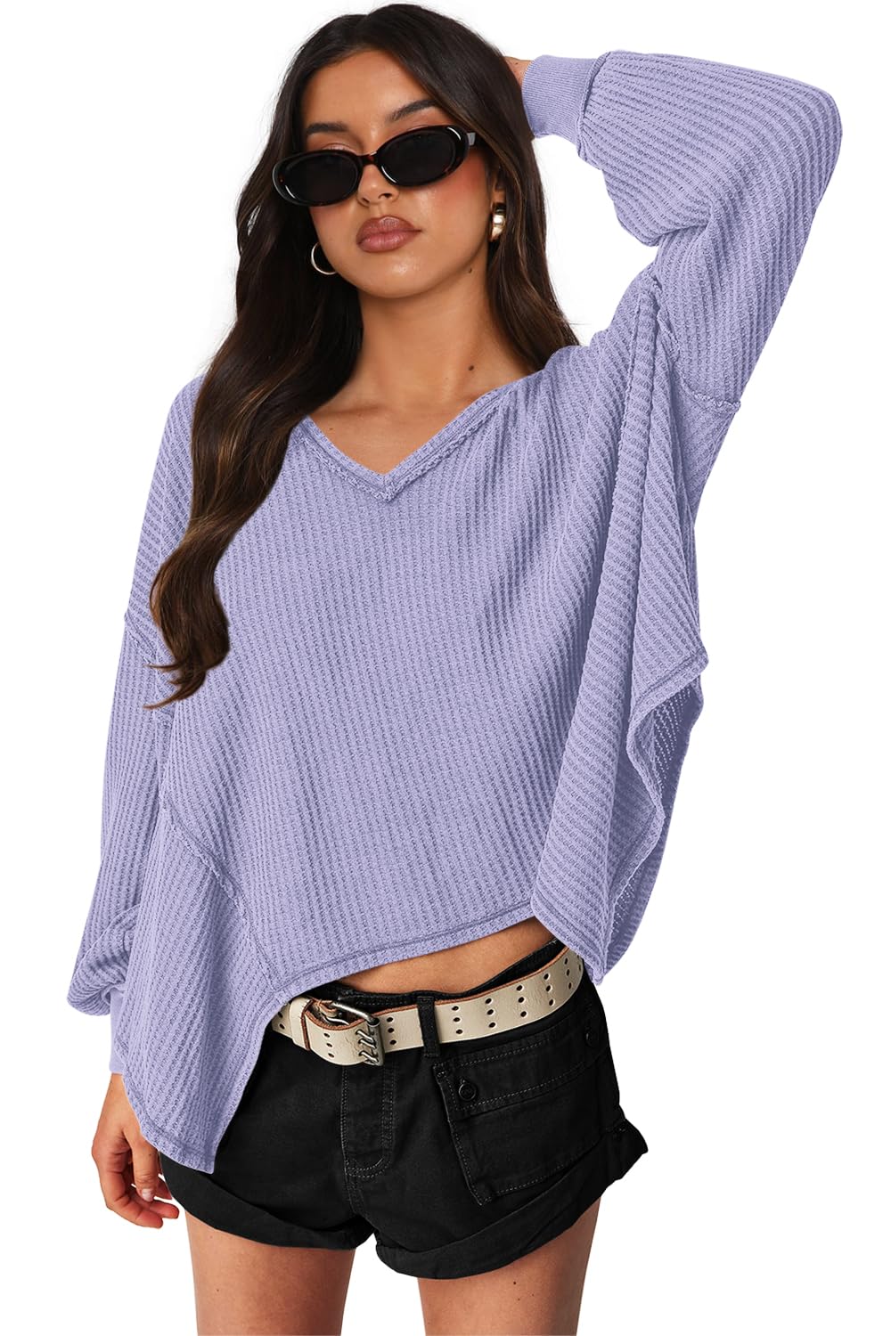 LAMISSCHE Conjunto de pijama de 2 piezas de gran tamaño para mujer, conjunto de pijama de manga larga a juego
