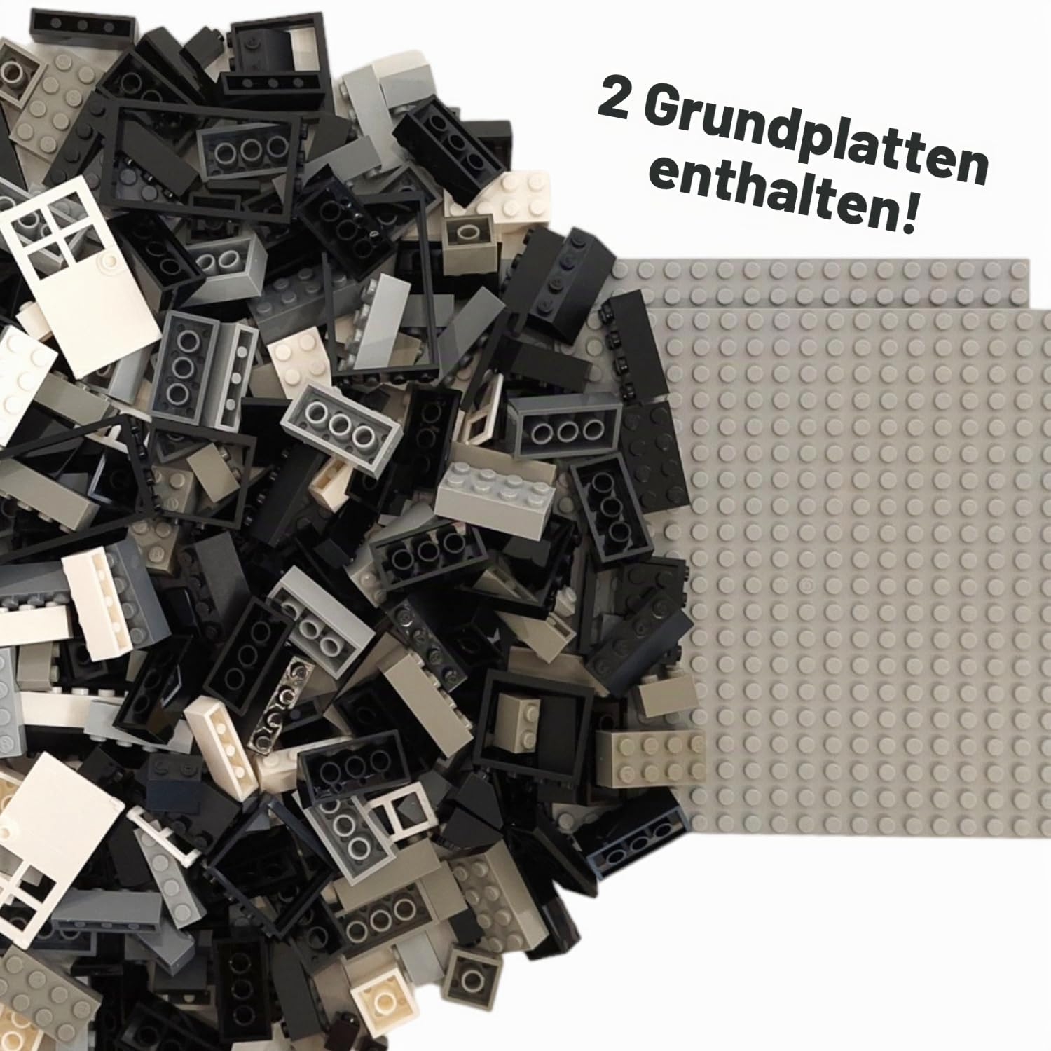 Kreativ-Bauset mit klassischen Bausteinen | 400-teiliges Set | 19 Formen umfassen Türen, Fenster, Dachsteine und Grundplatten | 8 Farben | kompatibel mit gängigen Marken | Schwarz-weisser Farben