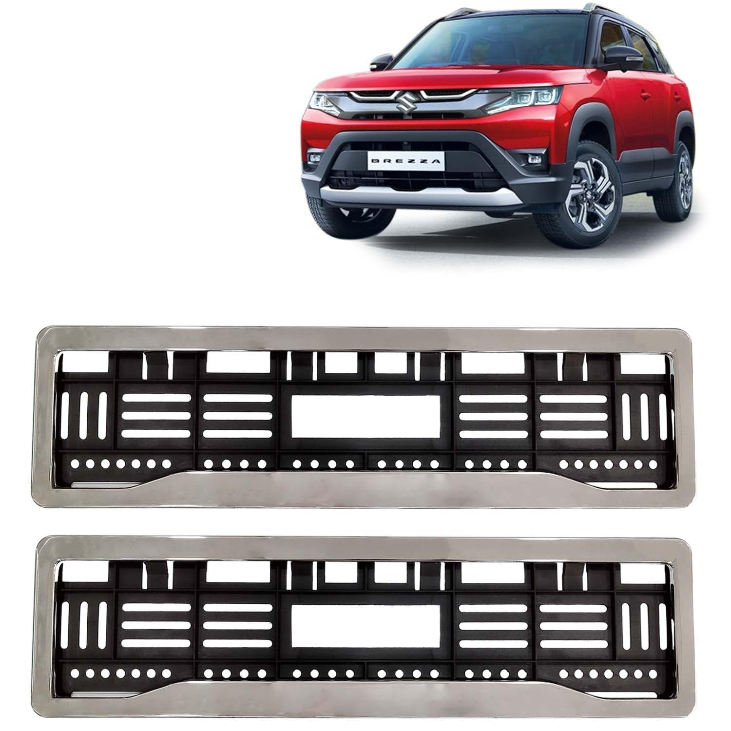 KINGSWAY® Brezza Car Number Plate Frames Chrome for All 2022