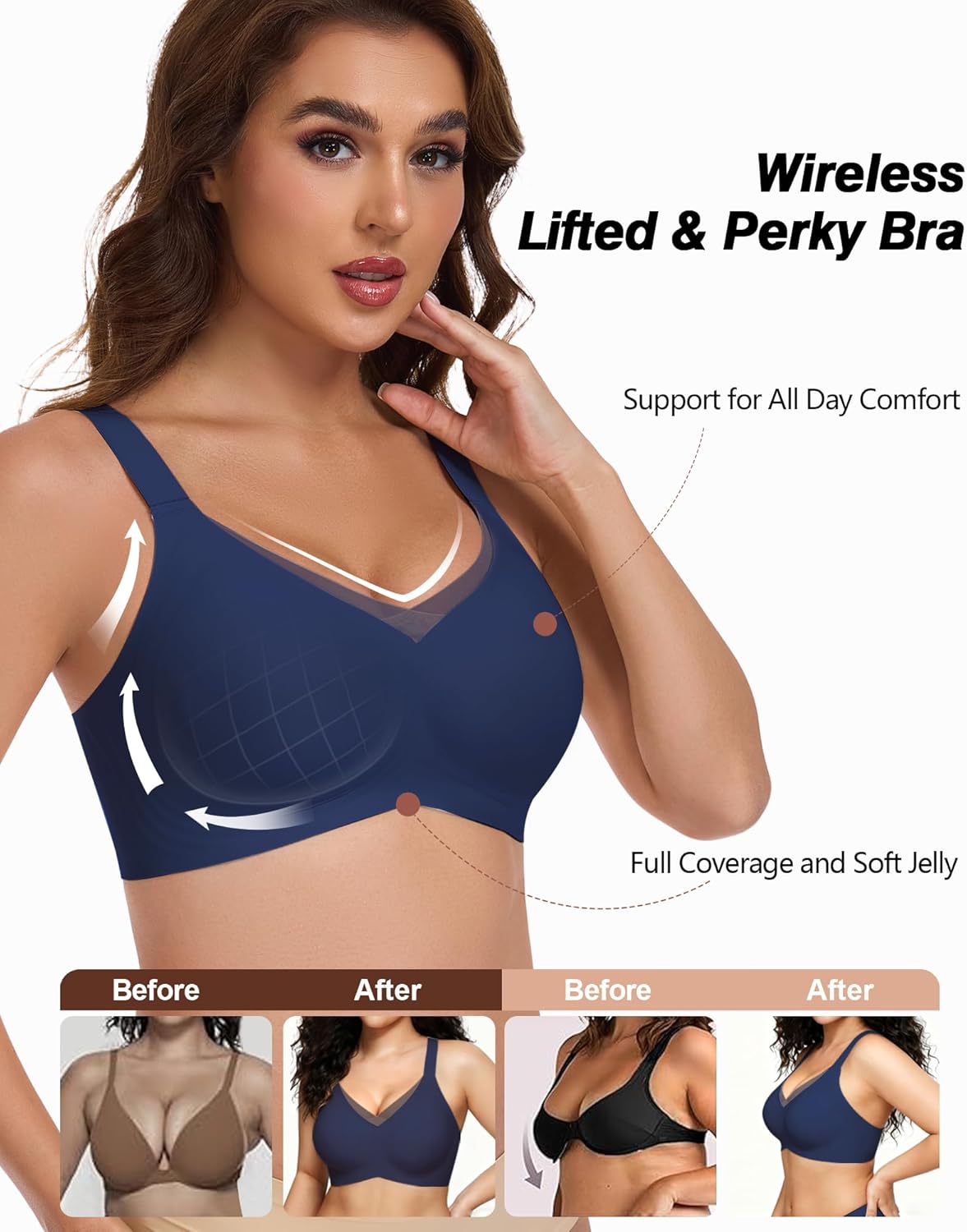 Comfortable Wireless Bras for Women Seamless Padded Push Up No Show Bra with Support - Image 2