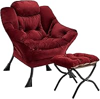 Congermom Lazy Chair with Folding Ottoman - Modern Upholstered Accent Armchair, Reading Lounge Chair for Bedroom, Dorm, Office (Dusty Rose)