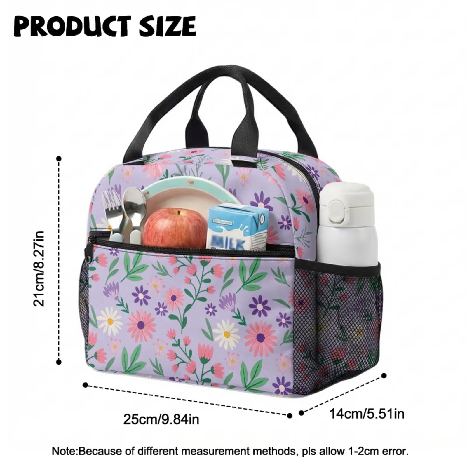COEQINE Mochila personalizada para niños de 6 a 7 años con fiambrera, mochila escolar preescolar para niñas de 4 a 5 años, Flor morada mixta floral, M, Diseñador