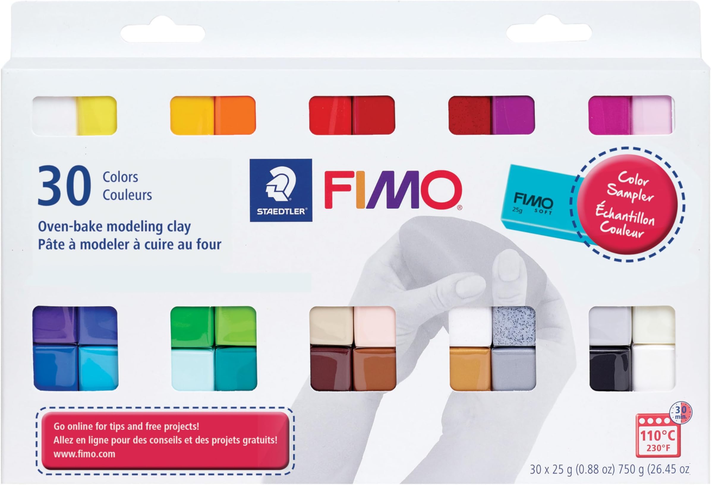 Staedtler FIMO Soft Polymer Clay - Oven Bake Clay for Jewelry, Sculpting, Crafting, 30 Pieces, Assorted Colors, 8023 C30