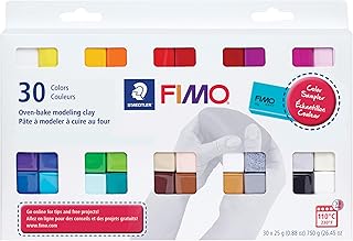 STAEDTLER FIMO Soft Oven-Bake Polymer Modeling Clay: 30 Piece Starter Kit for Jewelry, Scultpting, and Crafting for Beginners, Assorted Colors (0.88 oz Blocks), Adult Crafts and Creative Gifts