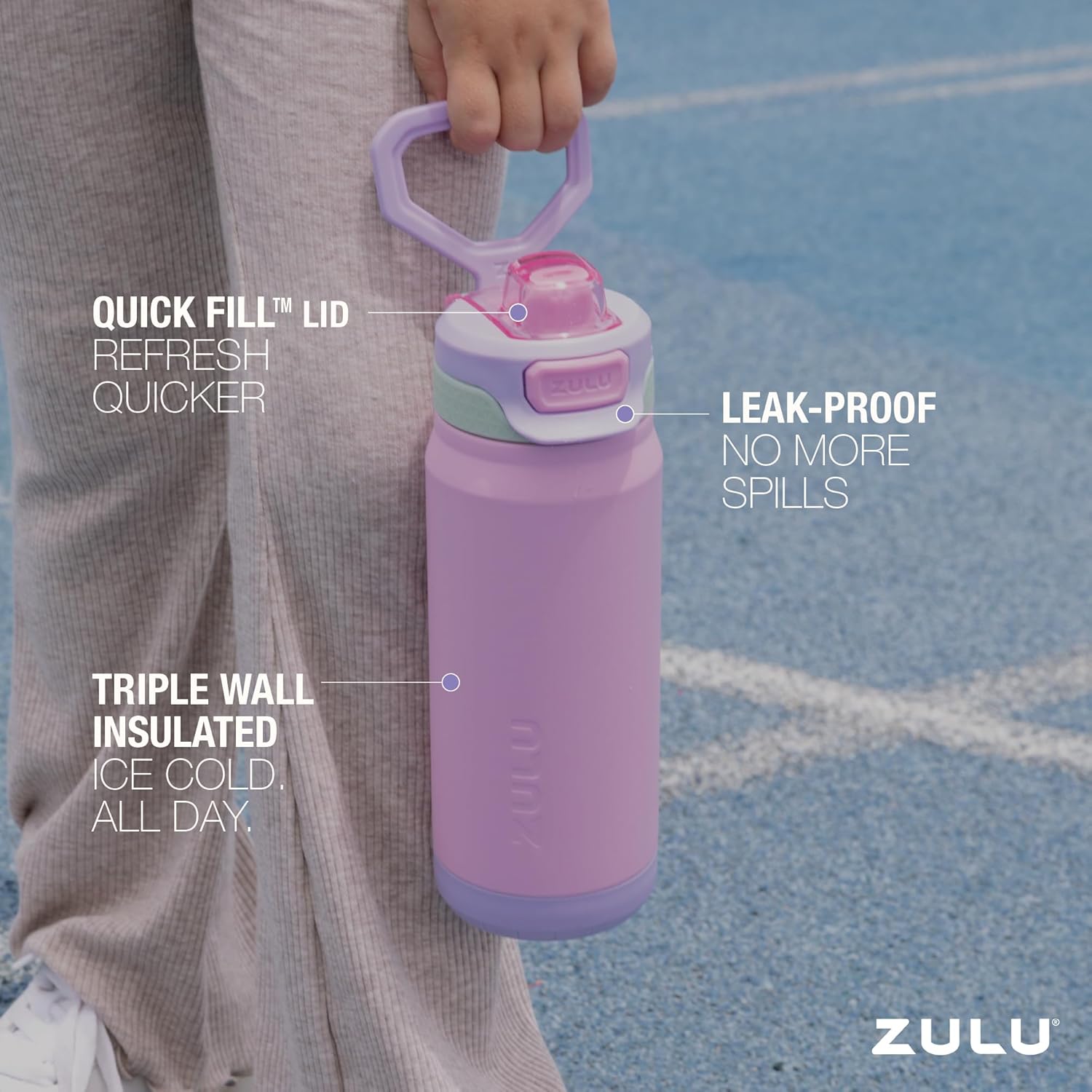 ZULU Powerfill Pro 18oz Kids Stainless Steel Water Bottle with Quick Fill Lid, Triple Wall Vacuum Insulated, Leak Proof Locking Lid, Sip & Chug, Reusable, BPA Free, Dishwasher Safe, Sweet Sorbet - Image 3