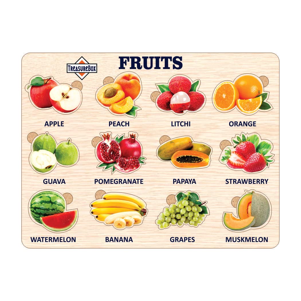 TreasureBox Wooden Puzzle Educational Board Learning Toy Tray for Kids, Size 22x30 cm (Fruits)-picture-16