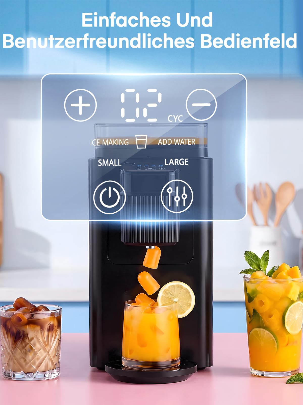 FOHERE Eiswürfelmaschine für Geschmack, Jedes Getränk zu Eiswürfeln, 5 Eiswürfel in 5 Min, 11 KG in 24 H, Tragbare Eiswürfelbereiter mit Bullet-Eis für Küche, Zuhause, Camping und Party
