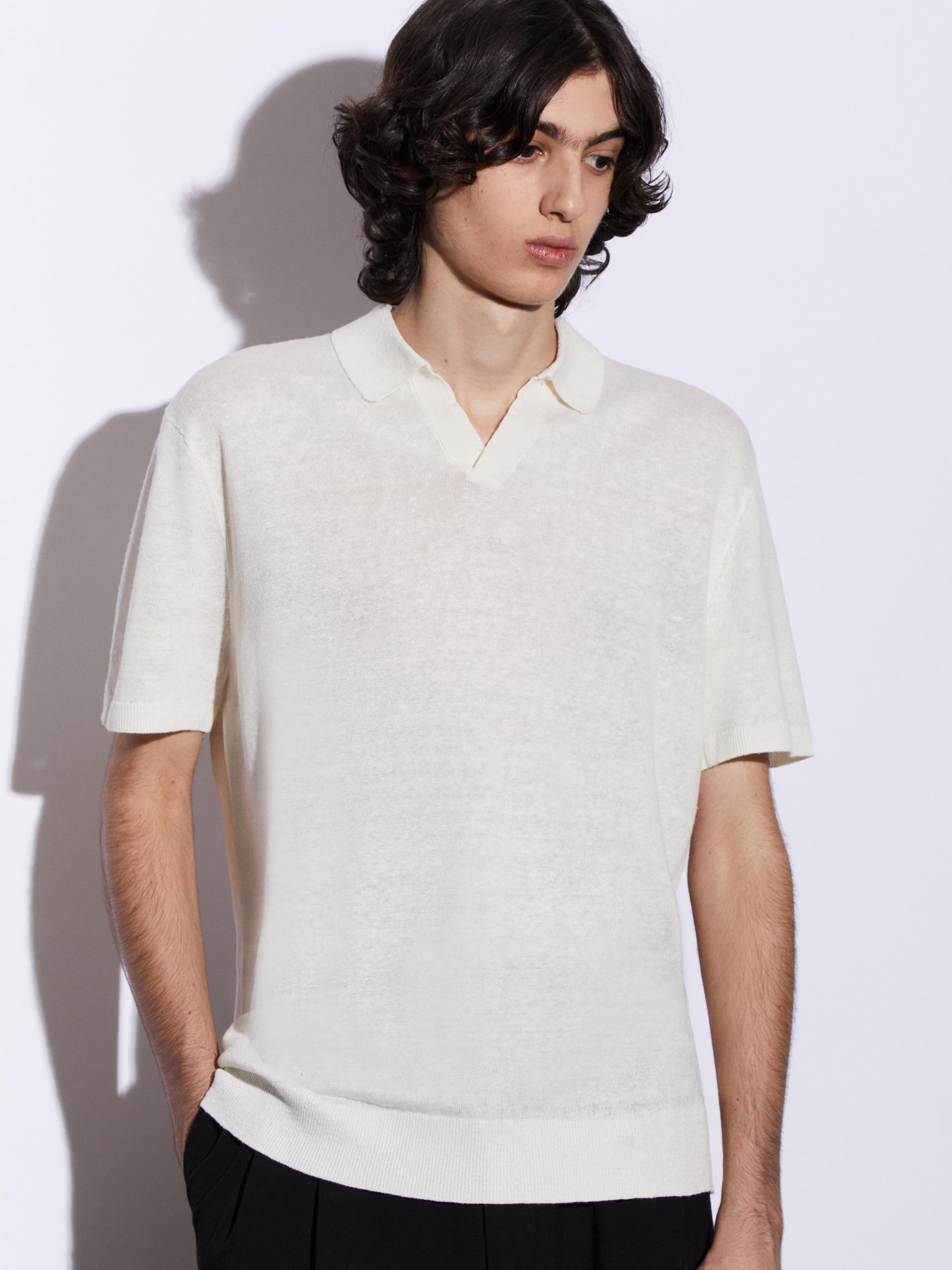 Diana Studio - Polo sans Boutons en 100% Lin, Homme, Manches Courtes, Coupe Décontractée
