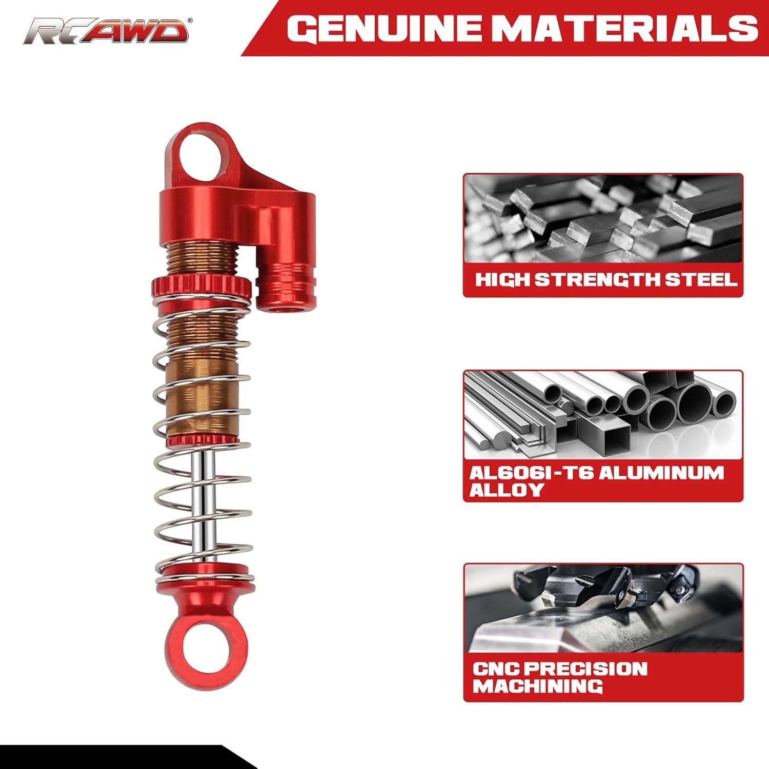 RCAWD Shock Absorber with Softer Spring for 1/24 ECX Barrage & FTX & RGT Crawler Upgrades, 40mm Front Rear RC Shocks Damper, Parts for #ECX203003, #FTX8851 Red