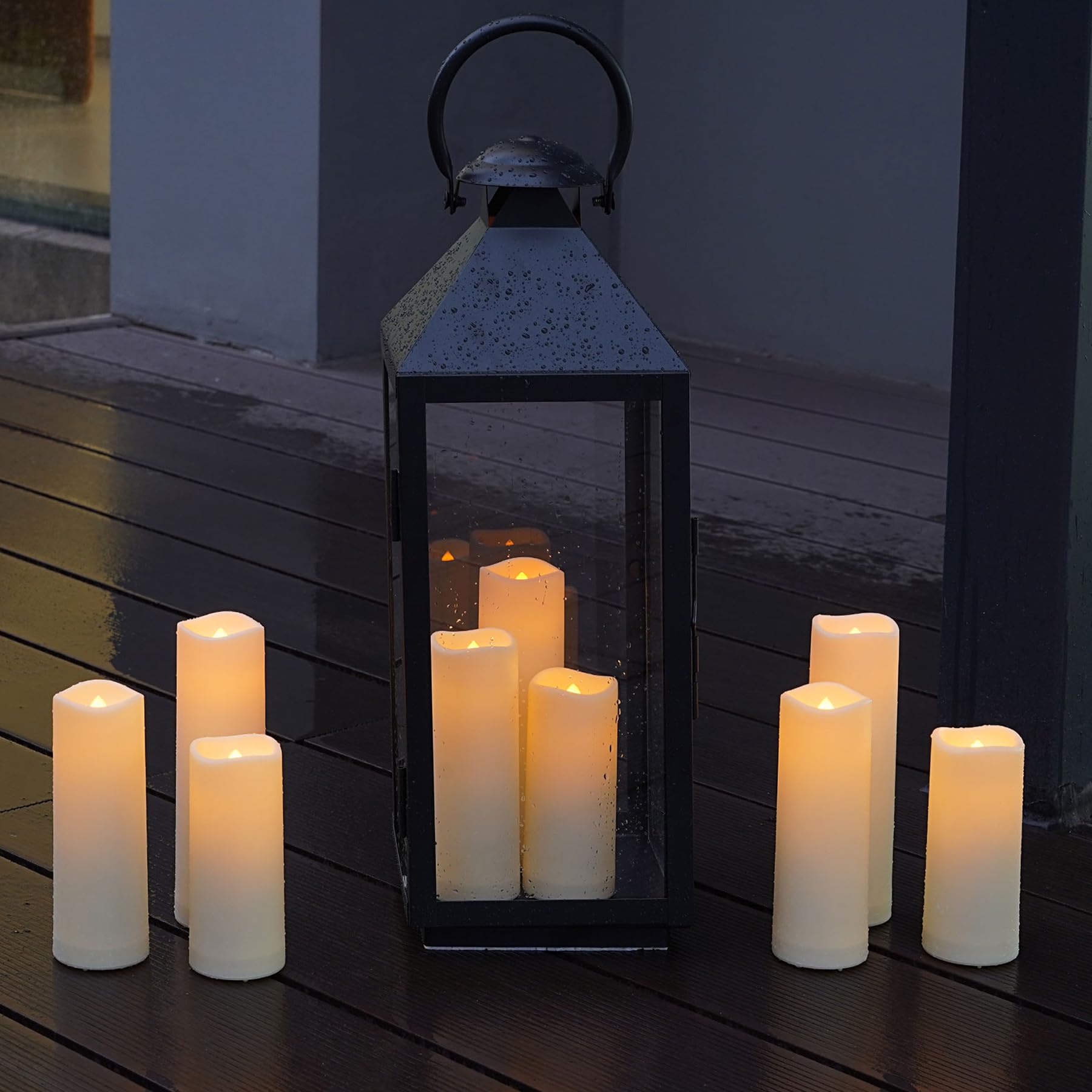 Fanna 12 Velas LED de plástico Resistentes al agua Marfil con 2 Mandos a Distancia, Velas a Pilas con Temporizador para Boda e Iglesia, Uso en Exteriores - Diámetro 5,5 cm, Alturas 12,5/15/ 18 cm