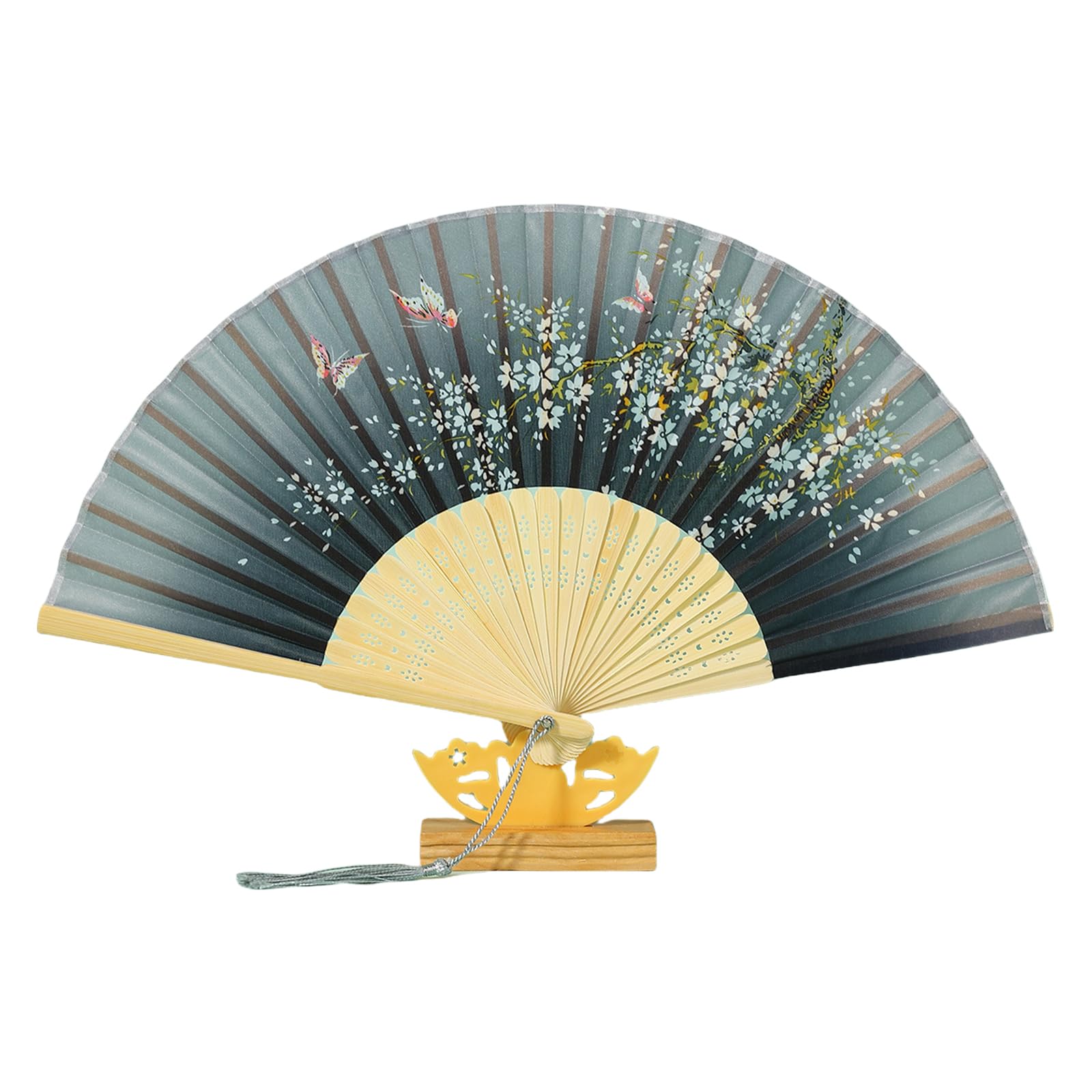 PANGBOER Luxurious Silk Folding Fan with Embroidery & Frame Elegant Wedding Dance Props with Tassels for Special Chinese Folding Fan Elegant Tassels Decorative