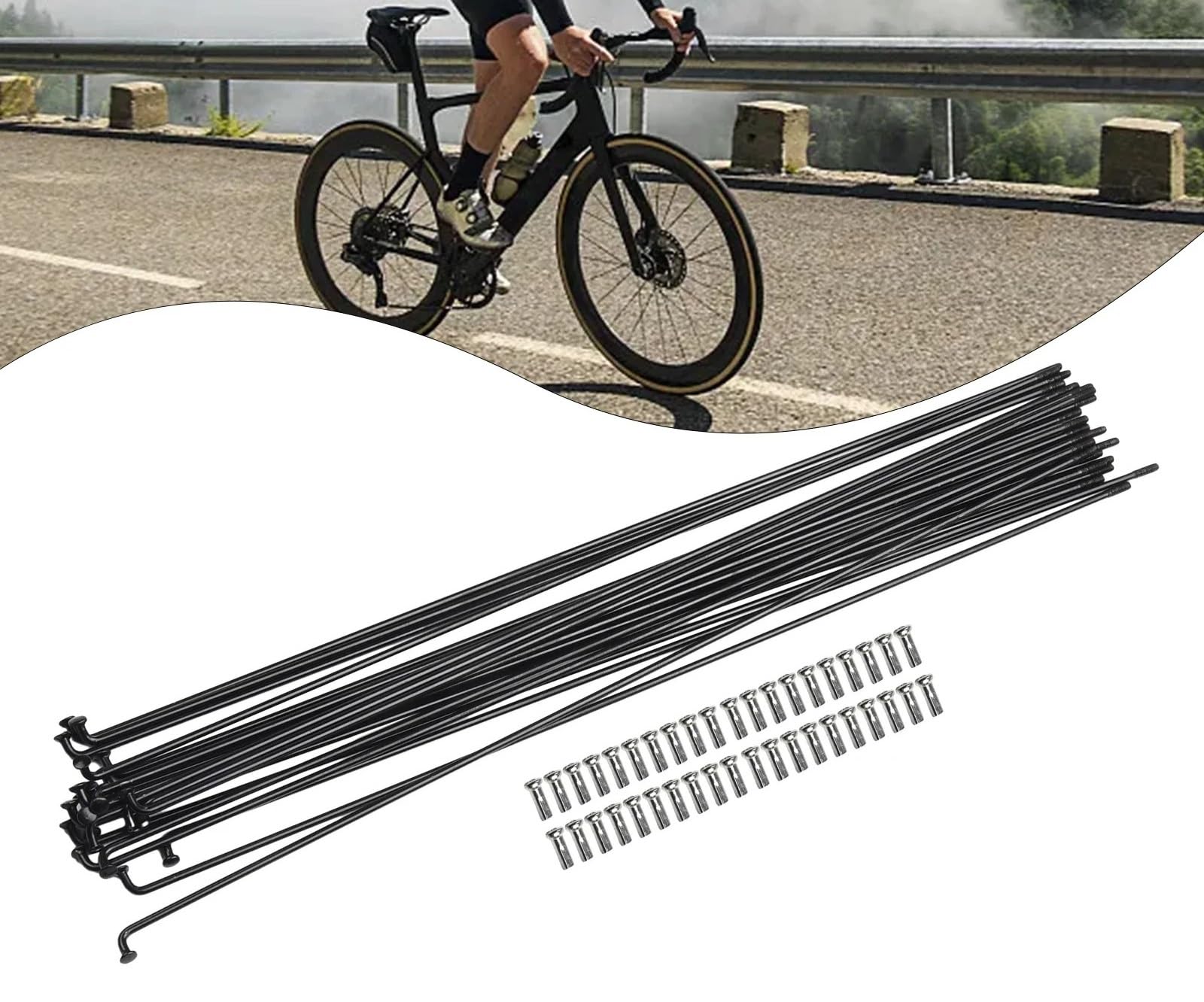 Szprycha do koła rowerowego, 14G 24 szt. Szprychy rowerowe ze smoczkami 255-289 mm Czarne